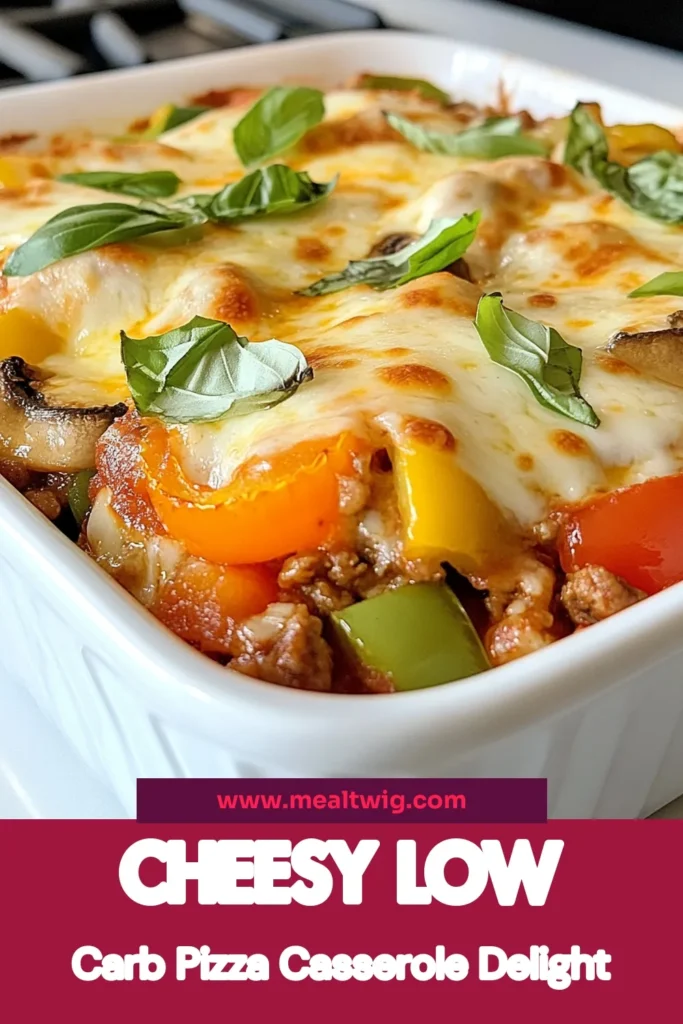 Discover a delicious low carb pizza casserole that's perfect for family dinners! This cheesy pizza casserole features ground turkey and cauliflower rice, making it an easy low carb recipe to enjoy. Packed with veggies, mozzarella, and pepperoni, this ground turkey pizza casserole is sure to satisfy without the carbs. Try this easy low carb pizza casserole today and enjoy a guilt-free comfort food! #LowCarbPizzaCasserole #CheesyPizzaCasserole #EasyLowCarbRecipes #CauliflowerRiceCasserole