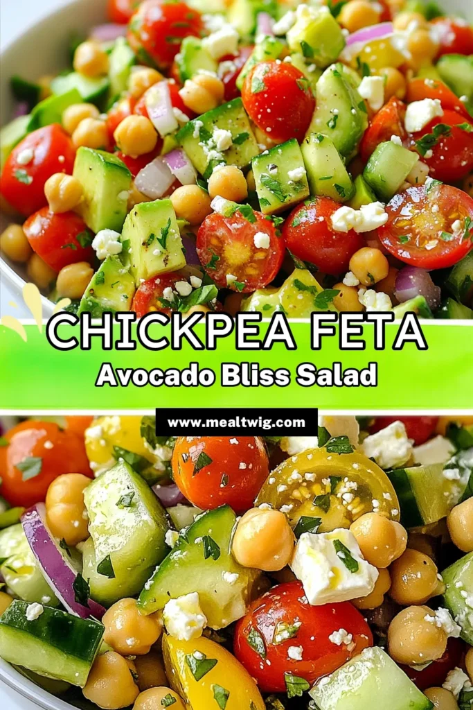 Discover a refreshing Chickpea Feta Avocado Salad that's perfect for your healthy lifestyle! This easy salad recipe features a delightful mix of chickpeas, creamy avocado, and tangy feta, capturing the essence of a Mediterranean salad with feta. Enjoy this healthy chickpea salad as a quick lunch or a vibrant side dish. Try it today for a burst of flavor! Save now for quick reference later! #ChickpeaSaladRecipe #AvocadoFetaSalad #HealthyChickpeaSalad #EasySaladRecipes