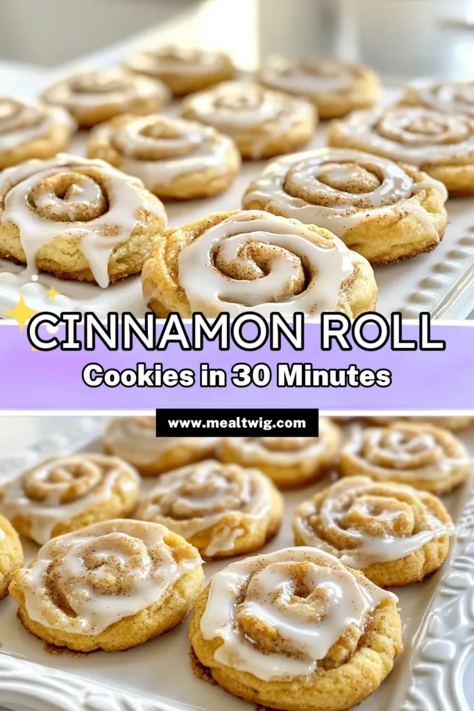 Indulge in the warmth of homemade cinnamon roll cookies with this easy cinnamon cookies recipe! These soft cinnamon cookies are perfect for any occasion and drizzled with a sweet glaze for extra flavor. Discover how to create delicious glazed cinnamon roll cookies that your family and friends will love. Try out our simple homemade cinnamon cookie dough today and elevate your baking game! Save this recipe for later! #CinnamonRollCookies #BakingRecipes #EasyCookies #HomemadeDelight