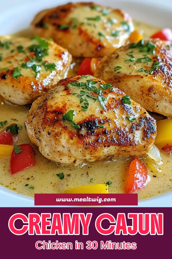 Try this mouthwatering Cajun chicken recipe for a creamy chicken dinner that’s packed with flavor! This one-pan Cajun chicken comes together in just 30 minutes, making it an easy Cajun recipe perfect for busy weeknights. The combination of Cajun seasoning chicken, fresh bell peppers, and rich cream creates a delightful dish everyone will love. Ready to spice up your dinner routine? Save this recipe now and enjoy a tasty twist tonight! #CajunChicken #EasyRecipes #OnePanDinner #ComfortFood