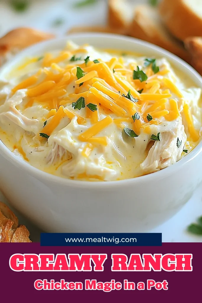 Indulge in the deliciousness of creamy ranch chicken with this easy crockpot chicken recipe! Perfect for a cozy slow cooker chicken dinner, this creamy Crockpot Ranch Chicken combines tender chicken, ranch seasoning, and a cheesy blend that will wow your family. It's a must-try for those searching for cheesy chicken casserole ideas. Click for the full recipe and save for later! #CreamyRanchChicken #CrockpotChickenRecipe #SlowCookerDinner #EasyChickenRecipes