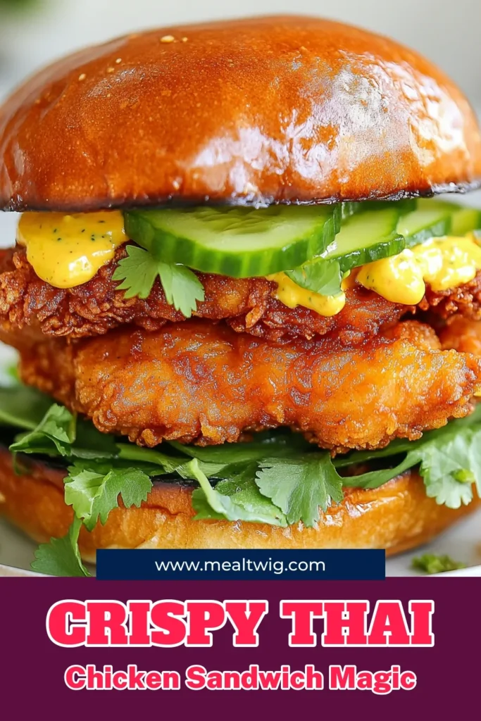 Indulge in the ultimate Crispy Thai Fried Chicken Sandwich with this easy Thai Chicken Sandwich Recipe. Marinated buttermilk chicken thighs are fried to perfection, delivering that crunch you crave. Top it with spicy mayo for a kick! Perfect for lunch or dinner, this Fried Chicken Sandwich will be a hit at any meal. Don’t miss out, save this recipe now! #CrispyThaiFriedChicken #ThaiChickenSandwichRecipe #SpicyMayoSandwich #FriedChickenSandwich
