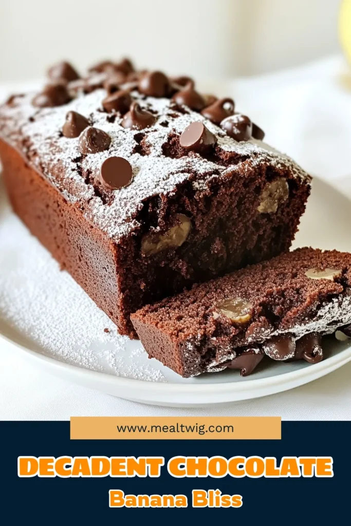 Indulge in the rich goodness of double chocolate banana bread with this easy chocolate banana bread recipe! Perfectly moist, this banana bread features ripe bananas, cocoa powder, and chocolate chips for a delightful treat. Whether you're craving a gluten-free chocolate banana bread or just an easy banana bread with chocolate chips, this recipe is a must-try. Get ready to enjoy scrumptious slices that everyone will love. Save this recipe for your next baking adventure! #DoubleChocolateBananaBread #ChocolateBananaBreadRecipe #MoistBananaBread #GlutenFreeChocolateBananaBread