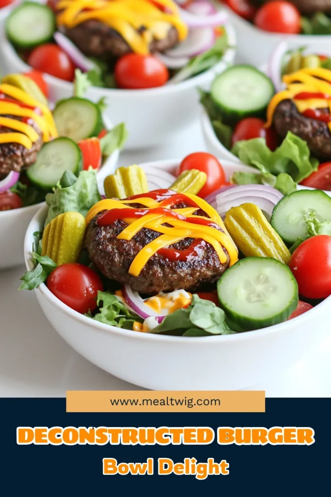Elevate your mealtime with delicious Burger Bowls that blend all your favorite flavors into a fresh salad! This easy recipe features juicy beef patties, crisp salad greens, and vibrant veggies topped with your choice of sauces. Perfect for a quick dinner or meal prep, these bowls are a tasty twist on a classic burger. Click to discover the full recipe and enjoy a flavorful bite today! #BurgerBowls #HealthyEating #MealPrep #DeliciousRecipes