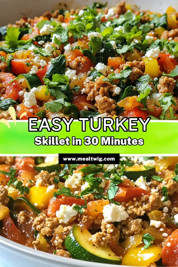 Looking for a quick and nutritious dinner idea? Try this savory ground turkey skillet recipe! Perfect for busy nights, this easy turkey skillet dinner features healthy ground turkey, fresh vegetables, and delicious spices, all in one pan. In just 30 minutes, you can whip up a satisfying one-pan ground turkey dish that the whole family will love. Save this healthy ground turkey meal for your next dinner inspiration! #TurkeyRecipe #HealthyEating #OnePanMeal #EasyDinnerIdeas