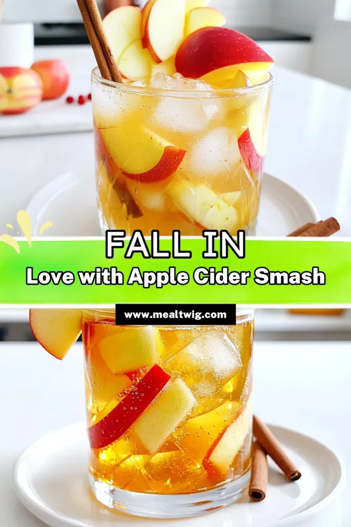 Delight your taste buds with the refreshing Apple Cider Bourbon Smash! This easy recipe combines sweet apple cider, zesty lemon juice, and a hint of spice for a delicious autumn drink. Perfect for gatherings or cozy nights in, it’s ready in just 10 minutes! Discover how to make this flavorful cocktail with simple ingredients and impress your guests. Click through for the full recipe and enjoy the season! #AppleCider #FallCocktail #DrinkRecipe #BourbonSmash