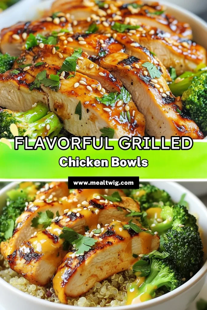 Looking for a delicious and nutritious meal? Try these grilled chicken broccoli bowls topped with a flavorful garlic sauce! This quinoa chicken bowl recipe is perfect for healthy meal prep and features tender grilled chicken, vibrant broccoli, and a simple yet tasty garlic sauce for chicken. Perfect for busy nights, this easy grilled chicken recipe is sure to impress. Save this recipe for your next meal prep! #HealthyMealPrep #GrilledChickenBroccoliBowls #EasyGrilledChicken #QuinoaChickenBowlRecipe