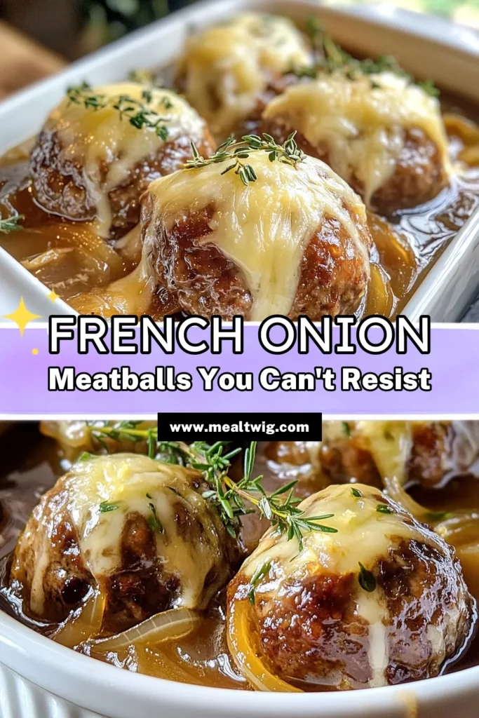 Discover the ultimate French onion meatballs recipe that combines savory beef and pork meatballs with rich, caramelized onions and melted Gruyère cheese. This delicious dish is perfect for a cozy dinner or entertaining guests. Enjoy these flavor-packed meatballs that soak in a tasty broth for extra goodness. Save this easy savory meatball recipe for your next meal and impress your family! #FrenchOnionMeatballs #SavoryMeatballRecipe #CaramelizedOnionMeatballs #GruyèreCheeseMeatballs