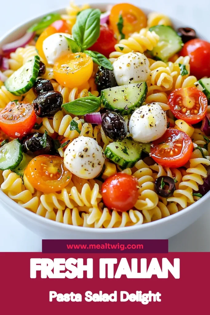 Looking for a delicious Italian pasta salad recipe? This vibrant pasta salad is the perfect dish for gathering friends and family. With fresh vegetables and mozzarella, this easy pasta salad is packed with flavor and color. Chill it for a refreshing treat any time of year. Don’t miss out on this fresh vegetable pasta salad; it's a must-try chilled pasta salad recipe! Save this recipe and enjoy soon! #PastaSalad #ItalianRecipes #EasyCooking #HealthyEats