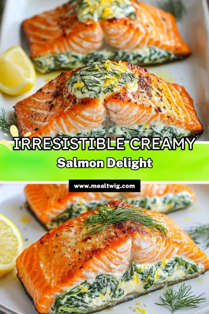 Elevate your dinner with this delicious creamy spinach stuffed salmon recipe! Juicy salmon fillets are generously filled with a rich mixture of cream cheese, fresh spinach, and herbs, making it a standout among healthy salmon dishes. This spinach stuffed seafood is not only easy to prepare but also sure to impress. Try this flavorful salmon with cream cheese for a gourmet twist. Save this recipe for your next meal! #CreamySpinachStuffedSalmon #HealthySalmonDishes #StuffedSalmonRecipe #SpinachStuffedSeafood