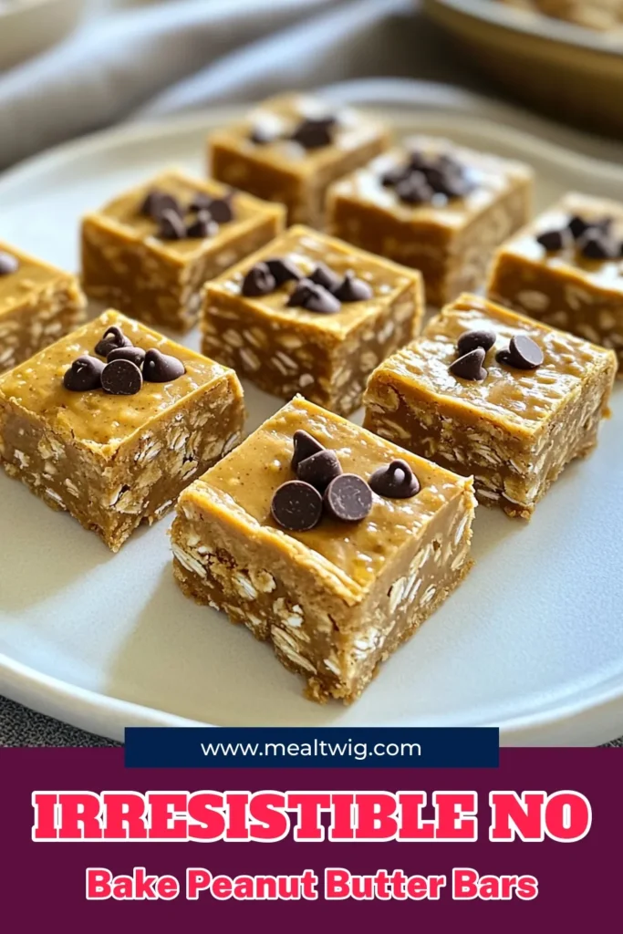 Indulge in these no bake peanut butter bars that make for the perfect healthy snacks recipes! Packed with protein, this protein bars recipe is an easy dessert recipe that’s quick and satisfying. Made with creamy peanut butter, rolled oats, and dark chocolate, these quick no bake treats are great for on-the-go snacking. Try this simple recipe today for a delicious boost! Save and share! #HealthySnacks #NoBakeRecipes #DessertIdeas #ProteinBars