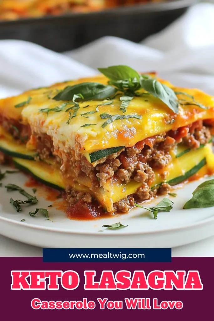 Discover the ultimate comfort food with this Keto lasagna casserole! Perfect for those seeking a low carb lasagna recipe, this delicious zucchini lasagna casserole features layers of zucchini, ground beef, and rich sugar-free marinara sauce. Gluten-free lasagna dishes have never been this easy and satisfying. Try this tasty recipe today for a wholesome meal that everyone will love. Save and share! #KetoLasagna #LowCarbRecipes #ZucchiniCasserole #GlutenFreeCooking