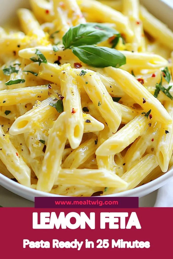 This creamy lemon feta pasta is the ultimate easy lemon pasta recipe you need in your life! Whip up this quick pasta with feta and lemon that combines tangy feta cheese, zesty lemon, and aromatic garlic for a delicious meal. Ready in just 25 minutes, it's a simple yet flavorful feta cheese pasta dish perfect for any occasion. Try this lemon garlic pasta recipe today and bring brightness to your table! Save it for later! #CreamyLemonFetaPasta #EasyRecipes #PastaLovers #FetaCheese