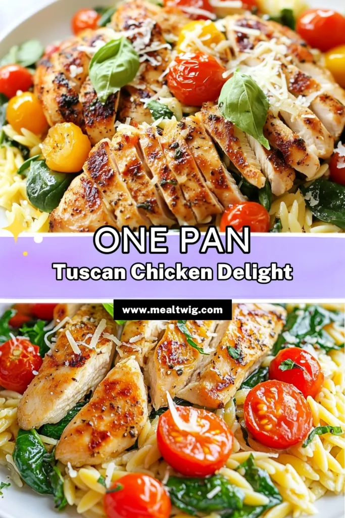 Discover the delicious Tuscan chicken orzo recipe that makes a perfect one-pan chicken dinner! This easy chicken orzo pasta dish combines juicy chicken, healthy spinach, and flavorful cherry tomatoes, making it a must-try for your weeknight meals. With just 40 minutes of cooking time, enjoy a healthy orzo recipe that's packed with flavor. Save this recipe for your next family dinner and impress everyone! #TuscanChickenOrzo #OnePanDinner #HealthyRecipes #EasyPastaRecipes