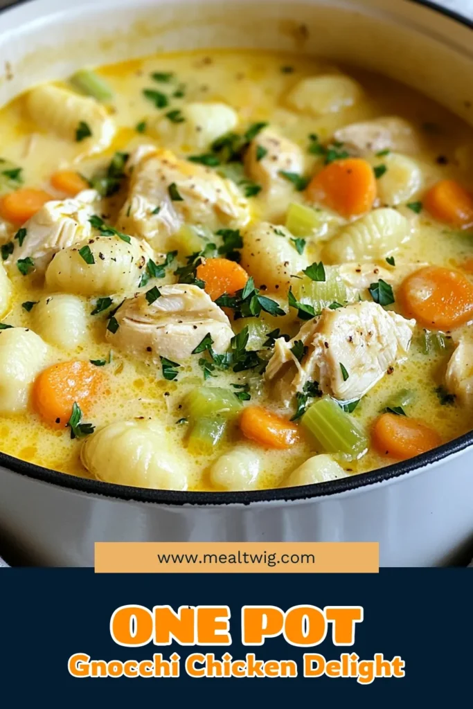 Indulge in the ultimate comfort food with this One Pot Gnocchi Chicken Pot Pie recipe! This easy gnocchi recipe combines tender chicken, vibrant veggies, and creamy gnocchi in just 30 minutes for a quick dinner idea the whole family will love. Perfect for busy weeknights, this flavorful dish will warm your hearts and souls. Try it tonight and save for later! #ComfortFood #EasyGnocchiRecipes #QuickDinnerIdeas #ChickenPotPieRecipe