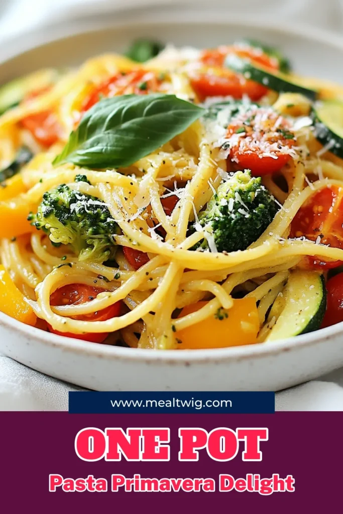 Looking for a quick and healthy dinner idea? Try this delicious one pot pasta primavera! This vegetarian one pot pasta is packed with colorful veggies and flavor, making it an easy pasta primavera recipe you'll love. Perfect for busy weeknights, this healthy pasta recipe is ready in just 25 minutes. Don't forget to save this one pot meal for later! #OnePotPastaPrimavera #VegetarianOnePotPasta #EasyPastaPrimavera #HealthyPastaRecipes
