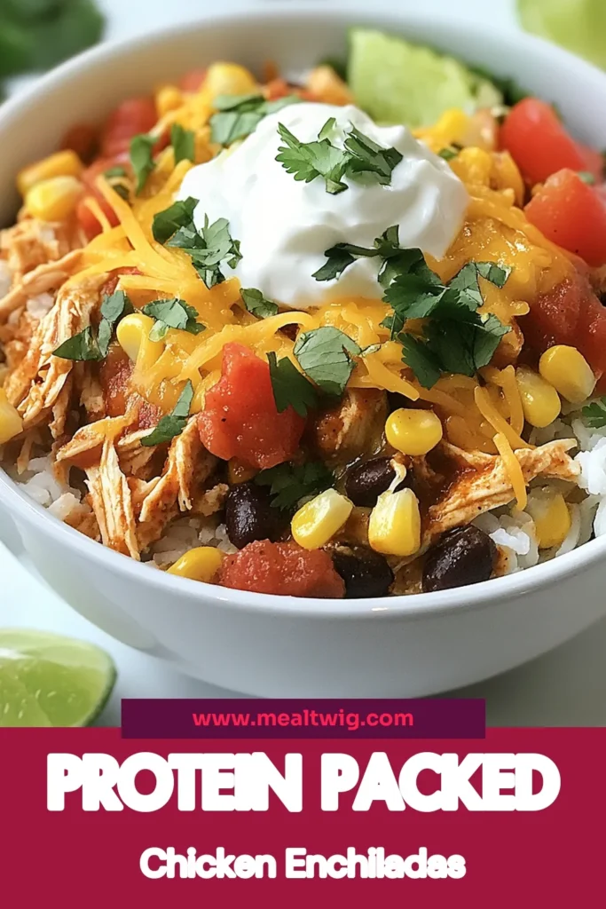 Discover the ultimate high protein enchilada bowls that are both delicious and nutritious! This easy chicken enchilada recipe features juicy chicken breast, black beans, corn, and cheesy goodness, making it a perfect choice for healthy chicken bowls. Packed with protein, these protein packed meals are ideal for a quick dinner. Try this recipe today and enjoy a flavorful meal that the whole family will love! Save it for later! #HighProteinEnchiladaBowls #HealthyChickenBowls #EasyEnchiladaRecipes #ProteinPackedMeals