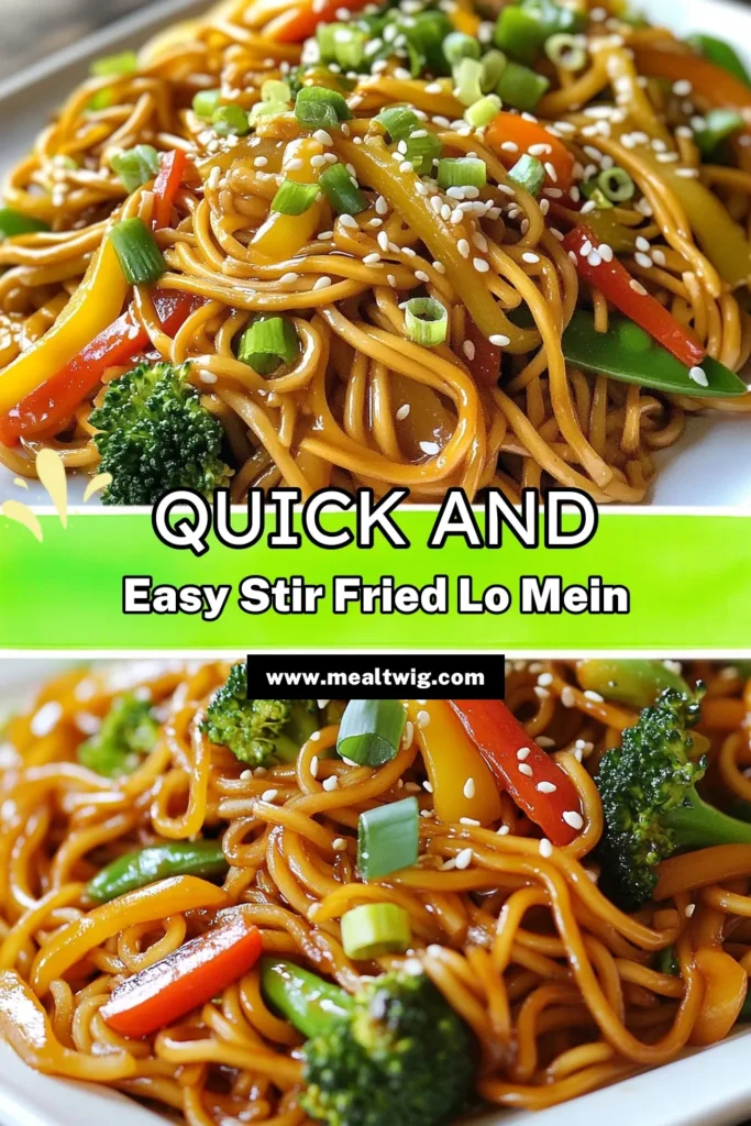 Discover an easy Lo Mein recipe that brings the flavor with this quick vegetarian stir fry! Our Sizzling Lo Mein features stir-fried noodles tossed with vibrant vegetables in a savory sauce. Perfect for busy weeknights, this easy stir fry recipe takes just 30 minutes to make. Try it tonight and enjoy a delicious meal that will please everyone! Save this quick vegetarian stir fry for your next dinner! #LoMein #StirFriedNoodles #EasyStirFry #QuickVegetarian