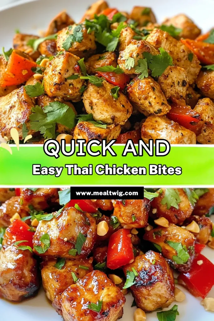 Looking for a quick and tasty appetizer? Try this Thai chicken bites recipe! These easy chicken appetizers feature marinated chicken bites cooked to perfection in just 30 minutes. With a burst of Thai-inspired flavors, this dish is perfect for entertaining or weeknight dinners. Don’t miss out on the deliciousness! Save this recipe for your next gathering! #ThaiChickenBites #EasyAppetizers #QuickThaiChicken #MarinatedChickenBites