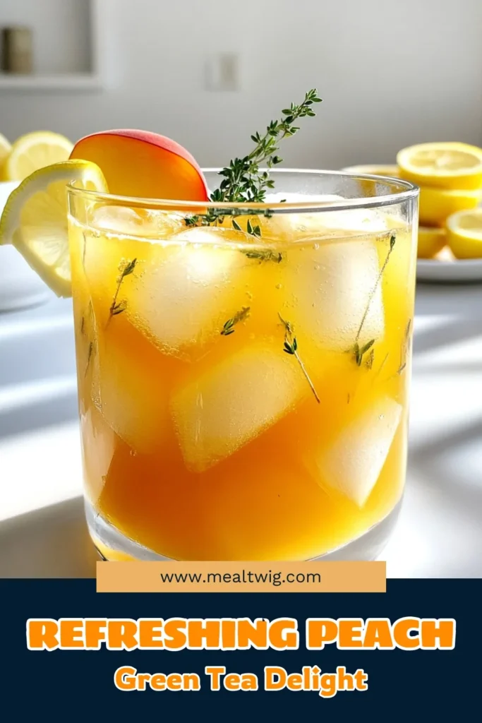 Cool off with a refreshing Peach Thyme Green Tea Lemonade! This delightful drink combines ripe peaches, green tea, and a hint of lemon and thyme for a burst of flavor. Perfect for summer gatherings or a quiet afternoon, this easy recipe will impress your friends and family. Ready in just 45 minutes, it’s a must-try! Click through for the full recipe and start mixing up your new favorite drink today! #PeachThymeGreenTeaLemonade #SummerDrinks #HealthyRecipes #RefreshingDrinks