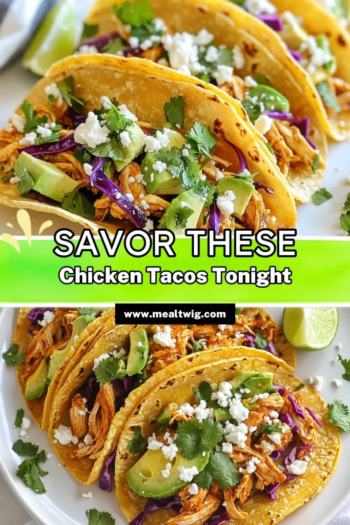 Discover the ultimate easy taco recipe with these mouthwatering chicken street tacos! Made with shredded chicken and wrapped in warm corn tortilla tacos, this dish is a delicious take on classic Mexican street food. Perfect for any occasion, these tacos are easy to prepare and bursting with flavor. Try them out today for a quick weeknight meal. Save this recipe and enjoy the fiesta at home! #ChickenStreetTacos #EasyTacoRecipe #MexicanStreetFood #CornTortillaTacos