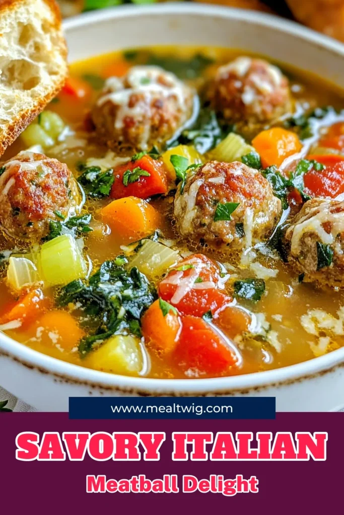 Warm up with this delicious Italian meatball soup packed with flavor! This homemade meatball soup recipe is a hearty beef and vegetable soup that's perfect for any occasion. With easy steps, you can whip up this comforting, easy Italian soup recipe in no time. Enjoy tender meatballs and fresh veggies in a savory broth. Save it for dinner tonight! #ItalianMeatballSoup #HomemadeSoup #ComfortFood #EasyRecipes