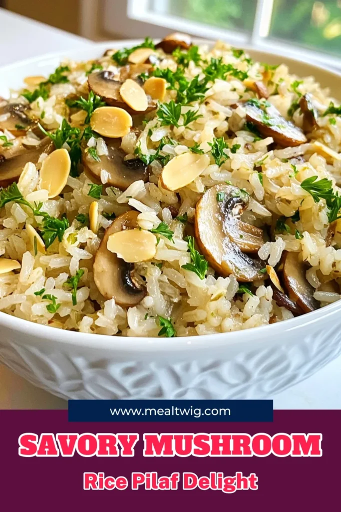 Discover a delicious and healthy rice side dish with this Mushroom Rice Pilaf recipe! Made with basmati rice, fresh mushrooms, and savory herbs, this vegetarian pilaf recipe is perfect for easy weeknight dinners. It's a satisfying dish that showcases simple ingredients in an irresistible combination. Try this easy mushroom recipe today and elevate your mealtime. Save the recipe for later! #MushroomRicePilaf #BasmatiRiceRecipes #VegetarianPilaf #EasyMushroomRecipes