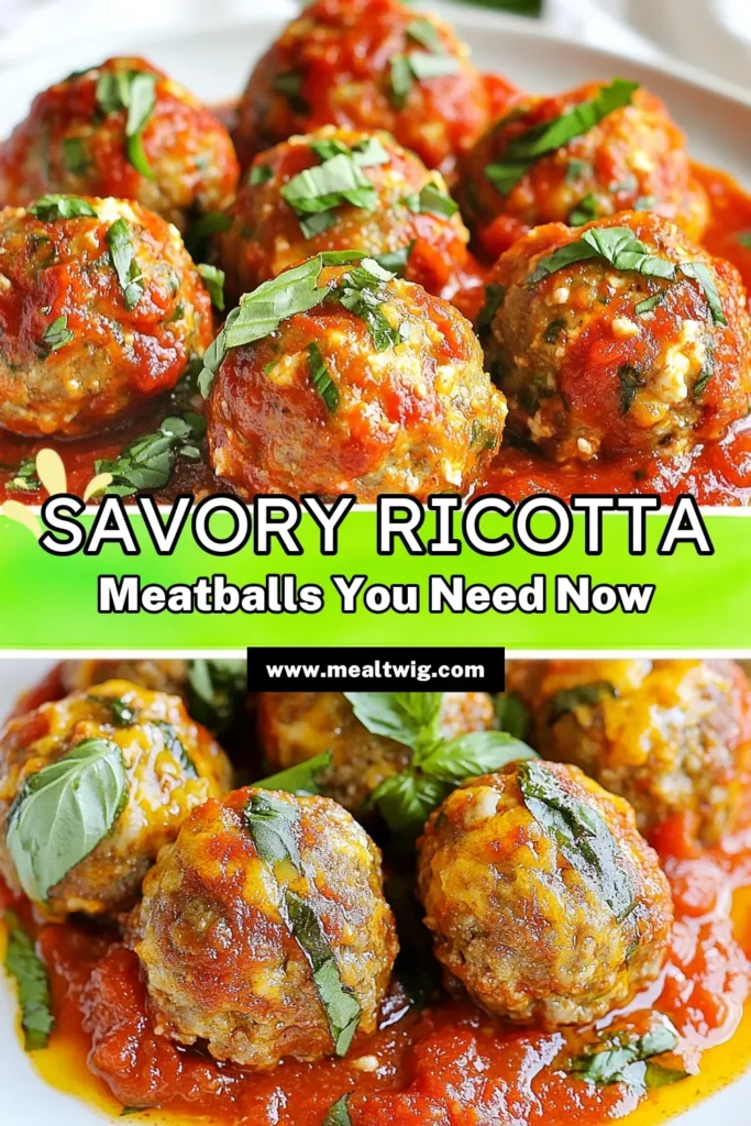 Discover a delicious twist on Italian classics with this low carb ricotta meatballs recipe! These ground beef ricotta balls are easy to make and perfect for a healthy meal. Baked meatballs with marinara sauce bring all the flavor without the carbs. Enjoy these healthy Italian meatballs as a satisfying dinner option. Try this low-carb meatball recipe today and elevate your weeknight meals! Save this for later! #LowCarbRecipes #HealthyEating #ItalianCuisine #MeatballRecipes