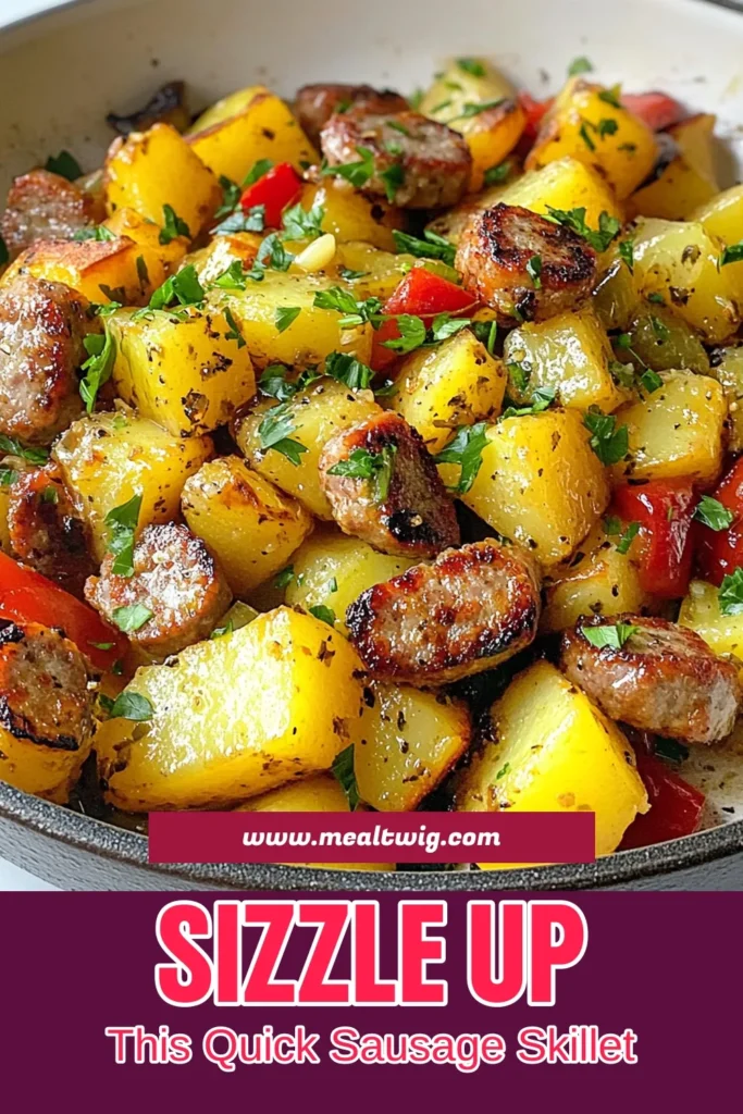 Discover how to make a delicious sizzling sausage skillet with this easy potato sausage recipe! Perfect for a one skillet breakfast, this quick breakfast idea combines breakfast sausages, tender potatoes, and vibrant veggies for a hearty meal ready in just 30 minutes. Impress your family with this easy sausage and potato meal that’s packed with flavor. Save this recipe for your next breakfast! #BreakfastIdeas #SkilletMeals #EasyRecipes #SausageAndPotatoes
