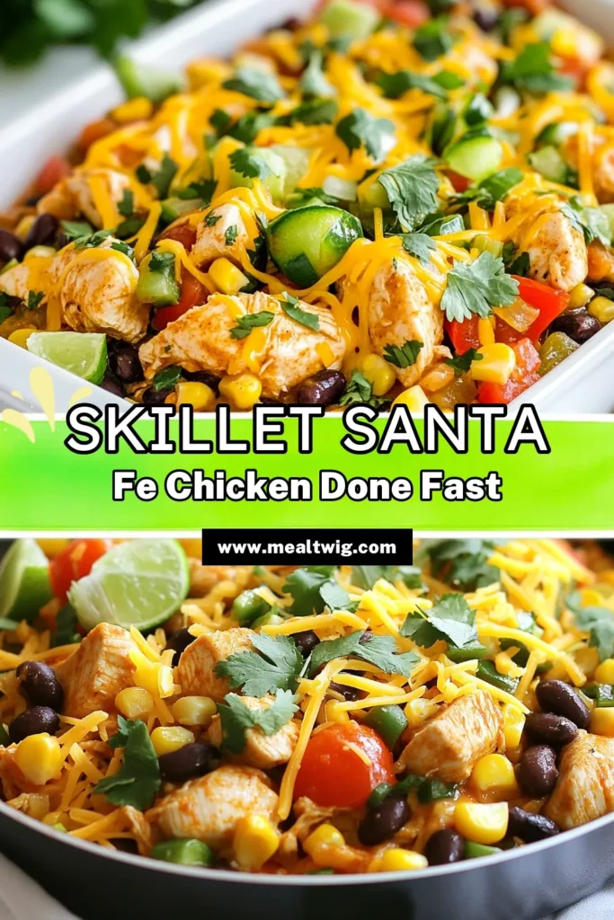 Looking for a delicious and easy chicken skillet recipe? Try this tasty Santa Fe Chicken Skillet! This one-pan chicken dinner is packed with flavorful southwestern ingredients like black beans, corn, and melted cheddar cheese, making it a perfect weeknight meal. In just 30 minutes, you can prepare this hearty chicken and black beans recipe that the whole family will love. Save this now for an easy dinner idea! #SantaFeChickenSkillet #OnePanDinner #EasyChickenRecipe #SouthwesternCuisine