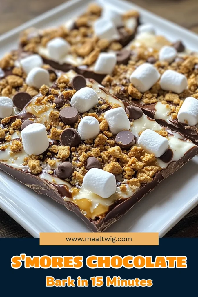 Indulge in this easy S'mores chocolate bark recipe that's perfect for any sweet tooth! This no-bake s'mores treat combines layers of milk and dark chocolate with graham cracker crumbs and fluffy marshmallows for a delightful homemade chocolate bark. Perfect for parties or a tasty snack, this graham cracker dessert recipe is a keeper. Try it today and elevate your dessert game! Save this recipe now! #S'mores #ChocolateBark #NoBakeTreat #DessertRecipes