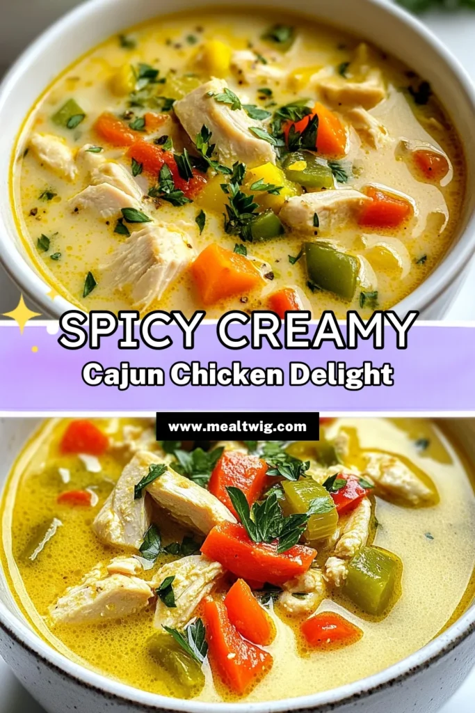 Warm up with this delicious Cajun chicken soup recipe that combines creamy goodness with a kick of spice! Our creamy chicken soup features tender chicken in a savory chicken broth soup, infused with Cajun seasoning, hearty vegetables, and a rich cream finish. Perfect for cozy nights, this easy creamy soup recipe is sure to impress. Try it today and save for later! #CajunChickenSoup #EasySoupRecipe #CreamySoup #ChickenBroth