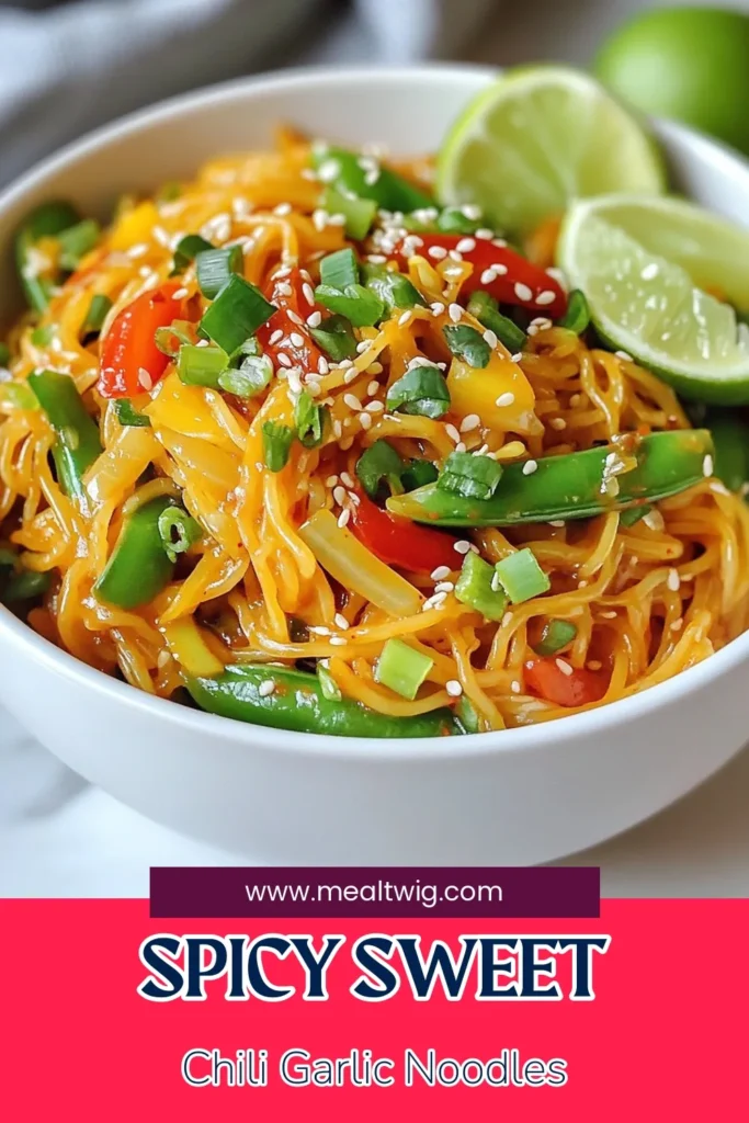 Craving a quick and delicious meal? Try these Sweet Chili Garlic Noodles! This easy noodle recipe combines rice noodles, fresh vegetables, and a mouthwatering sauce, making it the perfect vegetarian noodle dish. Enjoy the vibrant flavors of this rice noodle stir fry that is ready in just 20 minutes. Perfect for busy weeknights! Click to discover your new favorite quick Asian recipes. #SweetChiliGarlicNoodles #EasyNoodleRecipes #VegetarianNoodleDish #RiceNoodleStirFry