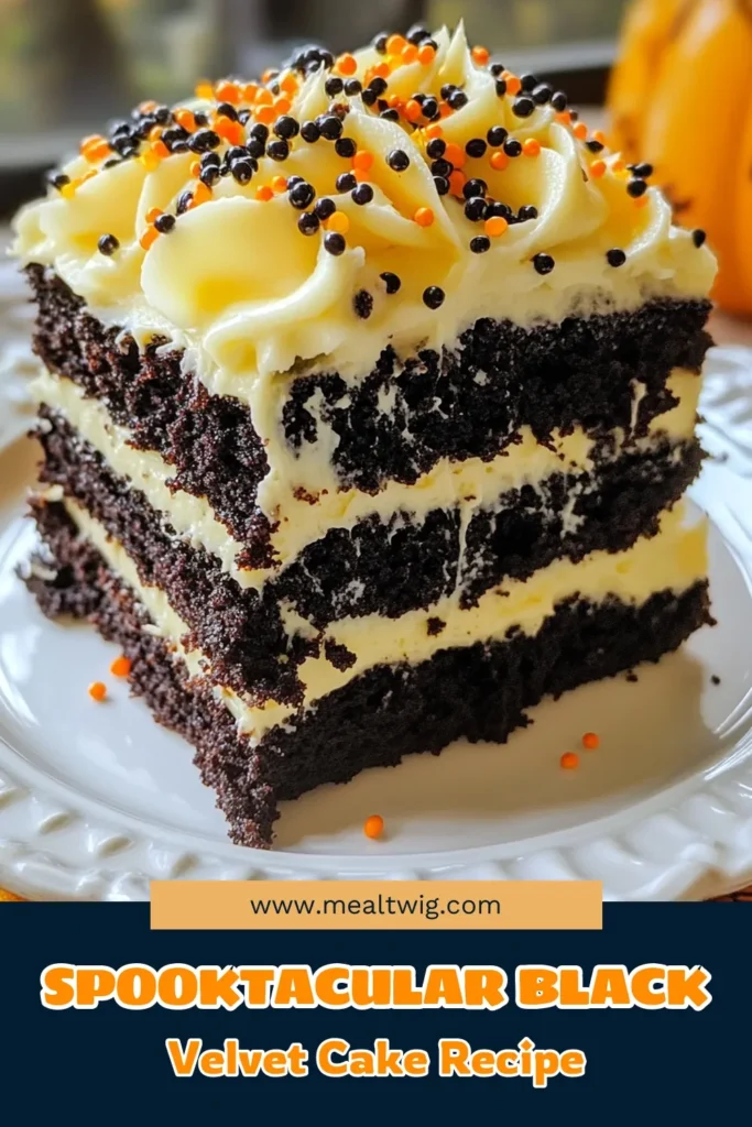 Get ready for a Halloween treat that’s sure to impress! This Halloween black velvet cake is a deliciously spooky cake recipe, featuring rich layers of black velvet cake with cream cheese frosting that will wow your guests. Perfect for festive Halloween desserts, this black food coloring cake is both striking and tasty. Don't miss out on this easy recipe—save it now and bring some spooky fun to your Halloween celebrations! #HalloweenDesserts #SpookyCake #BlackVelvetCake #FestiveTreats