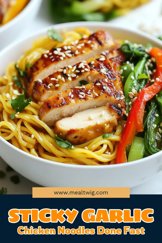 Discover the ultimate Sticky Garlic Chicken Noodles, an easy chicken noodle recipe that will tantalize your taste buds! This quick Asian noodle dish features stir-fried egg noodles tossed with succulent garlic chicken, vibrant vegetables, and a delicious sauce. Perfect for dinner in just 25 minutes! Save this recipe for a flavorful weeknight meal that everyone will love. #QuickNoodles #ChickenStirFry #EasyDinner #AsianCuisine