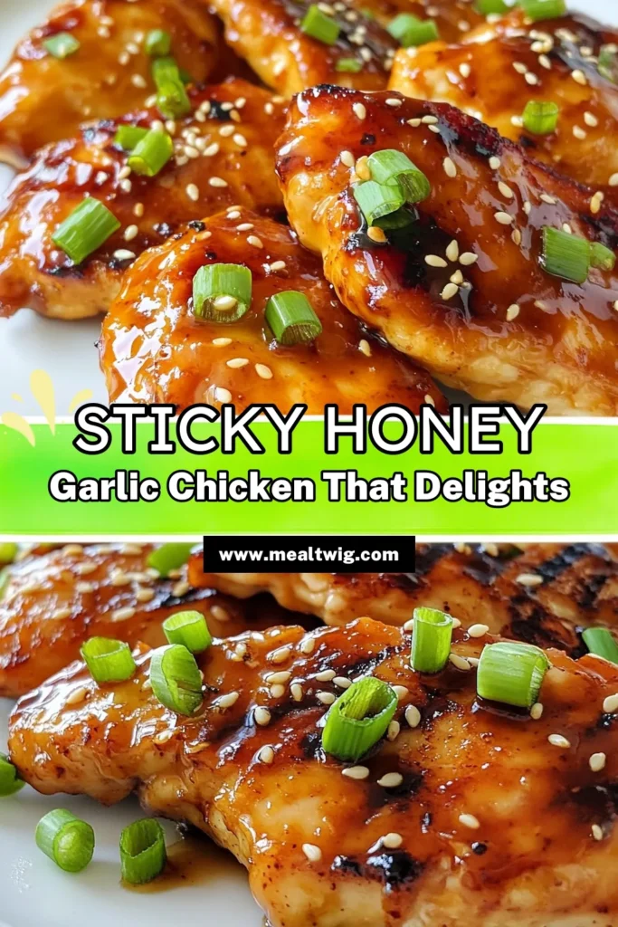 Discover the ultimate sticky chicken recipe with this delightful honey garlic chicken! Perfect for easy chicken dinners, these marinated chicken breasts are bursting with flavor and can be ready in under 30 minutes. This quick weeknight meal is sure to impress your family. Try it tonight and enjoy the sweet, savory goodness! Don't forget to save this recipe for later! #HoneyGarlicChicken #StickyChicken #EasyDinner #QuickMeals