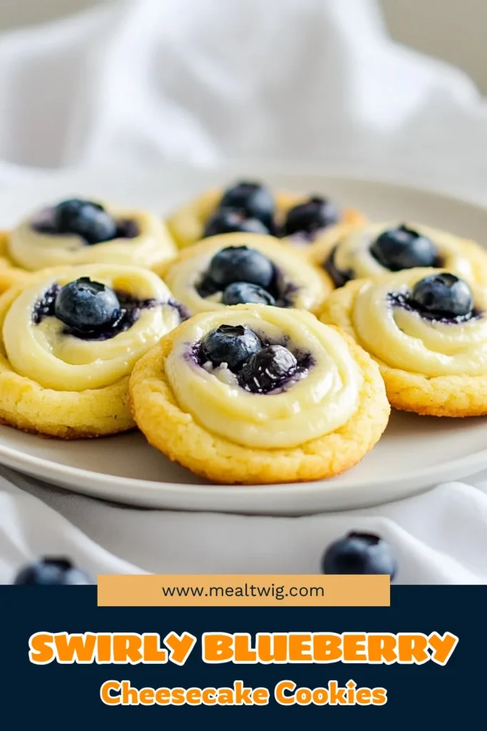 Indulge in these delightful Blueberry Cheesecake Cookies! This Swirl Cookies Recipe combines creamy, delicious cream cheese filling with fresh blueberries, creating easy blueberry cookies that are a perfect lemon blueberry dessert treat. Whether you're baking for a special occasion or just to satisfy a sweet tooth, these cookies are sure to impress. Try this recipe today and experience cookie bliss! Save for later! #BlueberryCheesecakeCookies #SwirlCookies #EasyDesserts #BakingRecipes