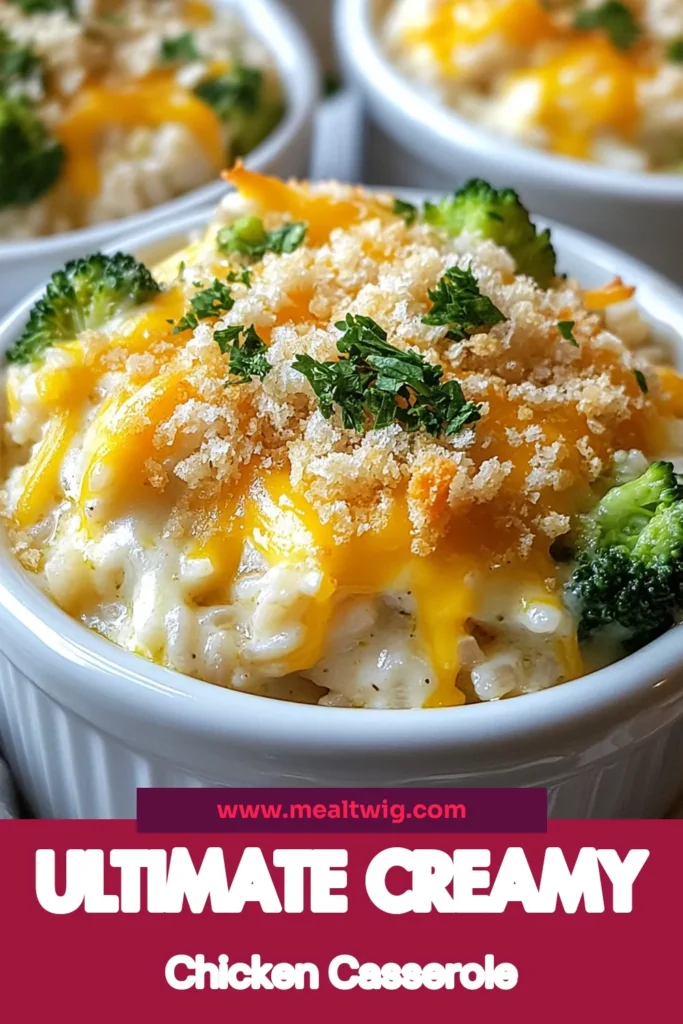 Discover the ultimate comfort food with this creamy chicken rice casserole! This easy chicken casserole recipe combines juicy chicken, broccoli, and golden cheddar cheese for a delightful cheesy chicken casserole your family will love. Perfect for busy weeknights, this broccoli rice casserole is a crowd-pleaser. Ready in just 40 minutes, save this recipe for a delicious meal tonight! #ChickenCasserole #ComfortFood #CheesyCasserole #EasyRecipes