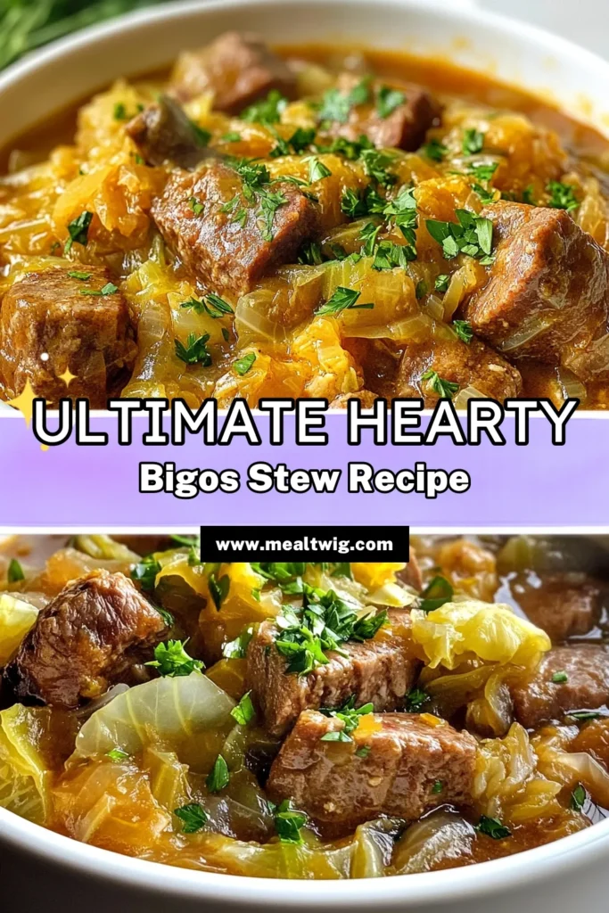 Discover the comforting flavors of this Polish Bigos recipe, a hearty Bigos stew perfect for chilly evenings! This traditional Polish stew combines sauerkraut, beef, and sausage for a rich, savory experience. Easy to make and packed with flavor, this sauerkraut stew will become a family favorite. Don't miss out on this delicious beef and sausage stew—save the recipe for your next meal! #PolishBigos #BigosStew #TraditionalPolishStew #SauerkrautStew