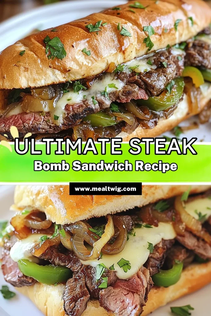 Satisfy your sandwich cravings with this delicious Steak Bomb Sandwich! Made with tender ribeye steak and melty provolone cheese, this easy steak sandwich recipe will be a hit at any meal. Perfect for hoagie sandwich ideas, it's simple to prepare and bursting with flavor. Treat yourself and your loved ones to this mouthwatering dish! Save this Ribeye Steak Recipe for your next feast. #SteakBombSandwich #EasySteakSandwichRecipe #HoagieSandwichIdeas #ProvoloneCheeseSandwich