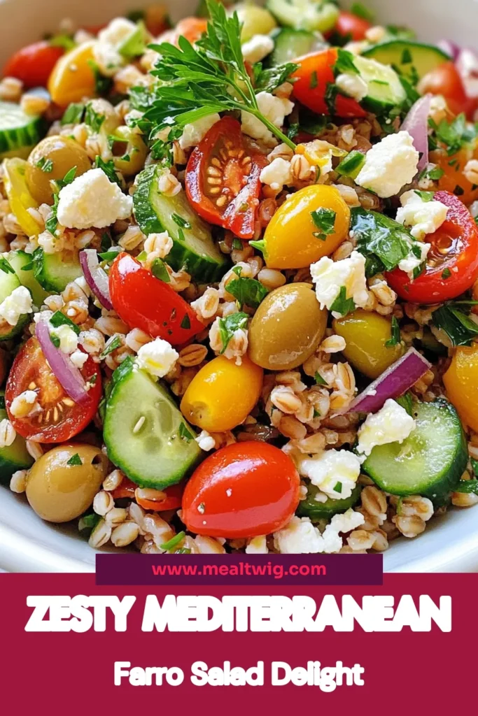 Discover the vibrant flavors of this Mediterranean farro salad! Perfectly blending healthy farro recipes with fresh veggies, this vegetarian Mediterranean salad is ideal for any meal. Topped with creamy feta, it’s a delicious farro salad with feta that’s both nutritious and satisfying. Plus, it’s an easy salad recipe that comes together in just 45 minutes. Save this recipe for a refreshing dish anyone will love! #MediterraneanSalad #HealthyRecipes #FarroRecipe #VegetarianSalad