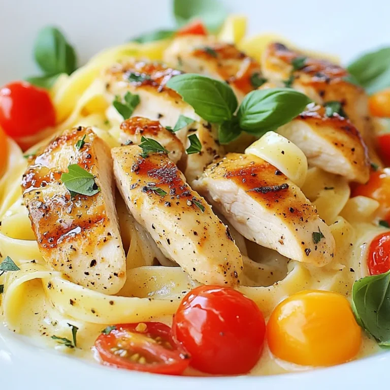 To make Honey Pepper Chicken Pasta, you need the following key ingredients: - 2 boneless chicken breasts, thinly sliced - 8 oz. fettuccine pasta - 3 tablespoons honey - 1 tablespoon soy sauce - 1 teaspoon black pepper - 1 teaspoon garlic powder - 1 tablespoon olive oil - 1 cup cherry tomatoes, halved - 1 bell pepper, sliced (any color) - 1/2 cup heavy cream - Salt to taste - Fresh basil leaves for garnish This recipe serves four. You can adjust the servings by changing the amounts. For more chicken, add another breast. If you love pasta, increase it to 12 oz. You can also swap ingredients. Try different types of pasta, like penne or spaghetti. Use other sweeteners, like maple syrup, in place of honey. Fresh herbs make a big difference. You can use basil, parsley, or even cilantro to brighten the dish. For extra flavor, try adding fresh garlic instead of garlic powder. A squeeze of lemon juice can also add a nice zing. These small changes can make your Honey Pepper Chicken Pasta unique and delicious! {{ingredient_image_1}} To start, I make the marinade. In a small bowl, I whisk together honey, soy sauce, black pepper, and garlic powder. This mix brings sweet and spicy flavors. Next, I slice the chicken breasts thinly. I add the chicken to the marinade, making sure each piece is coated. I let it sit for at least 30 minutes. This waiting time lets the flavors soak in well. While the chicken marinates, I cook the fettuccine pasta. I follow the package instructions to get it just right. The goal is to cook it until it is al dente. This means it should be firm but not hard. After cooking, I drain the pasta. I save half a cup of the pasta water for later. This water helps if the sauce is too thick. Now, I heat olive oil in a large skillet over medium heat. I add the marinated chicken to the skillet. I cook it until it turns golden brown. This takes about 6 to 7 minutes. Then, I add the sliced bell pepper and cherry tomatoes. I cook these for another 3 to 4 minutes until they soften. Next, I pour in the heavy cream. I stir everything and let it simmer for 2 to 3 minutes. This thickens the sauce nicely. After that, I toss in the cooked pasta. I mix it well to coat all the noodles in the creamy sauce. If it looks too thick, I add a splash of the reserved pasta water. Finally, I season with salt to taste. I remove the skillet from the heat, ready to serve. To get the best honey pepper flavor, use real honey. It adds a natural sweetness. Mix honey, soy sauce, black pepper, and garlic powder well. Let the chicken marinate for at least 30 minutes. This helps the flavors soak in. If you have time, marinate overnight for deeper taste. Adjust the black pepper to your liking. More pepper gives a stronger kick. For tender chicken, slice it thinly. Thin slices cook faster and stay juicy. Heat your skillet before adding the chicken. Cooking the chicken over medium heat helps it brown nicely. Don’t overcrowd the pan; cook in batches if needed. This keeps the heat steady and cooks evenly. Use a meat thermometer to check the chicken. It should read 165°F for safe eating. If your sauce is too thick, add a splash of pasta water. This will loosen it up. If the chicken is dry, check your cooking time. Overcooking can lead to dry meat. If the dish lacks flavor, try adding more salt or spices. Taste as you go! For a creamier sauce, add a bit more heavy cream. Enjoy making this dish your own! Pro Tips Marinating Time: Allow the chicken to marinate for at least 30 minutes, but for best results, let it sit for 2-4 hours. This enhances flavor and tenderness. Pasta Water Magic: Reserve pasta water to adjust the sauce consistency. The starch in the water helps the sauce cling to the pasta better. Fresh Herbs: Always garnish with fresh basil right before serving to add a burst of color and aroma. It elevates the dish's presentation and flavor. Vegetable Variations: Feel free to mix and match vegetables based on your preference. Zucchini or spinach can be great additions for extra nutrition. {{image_2}} You can make Honey Pepper Chicken Pasta even better by adding veggies. Think about using spinach, zucchini, or broccoli. These add color and taste. You can also swap chicken for shrimp or tofu if you want a different protein. Each option brings a unique flavor to the dish. If you need a gluten-free meal, use gluten-free pasta. Many brands offer great options that taste similar to regular pasta. For low-carb diets, replace the pasta with spiralized veggies like zucchini or squash. This keeps the meal light while adding more nutrients. Want some heat? Add crushed red pepper flakes or diced jalapeños. You can mix these in while cooking the chicken. If you prefer a mild dish, skip the heat. Always adjust to your taste to make every bite enjoyable. To store your Honey Pepper Chicken Pasta, let it cool first. Place it in an airtight container. Make sure the lid seals tightly to keep out air. You can also use a freezer bag if you prefer. Squeeze out as much air as you can from the bag before sealing. This helps keep the pasta fresh. When you’re ready to eat, take the pasta out of the fridge. If it’s in a container, transfer it to a skillet. Heat it over medium heat. Add a splash of water or extra cream to help reheat. Stir it often to prevent sticking. For microwave reheating, use a microwave-safe dish. Add a bit of water and cover it. Heat in short bursts, stirring in between. Honey Pepper Chicken Pasta lasts about 3 to 4 days in the fridge. Always check for signs of spoilage before eating. If you want to keep it longer, store it in the freezer. It can last up to 3 months in the freezer. Just remember to label your container with the date. This way, you know when it was made. You can use any pasta you like. Fettuccine is my favorite for this dish. It holds the sauce well. You can also try penne or spaghetti. Just pick what you have on hand. Yes, you can prepare this dish ahead of time. Cook the pasta and chicken earlier. Keep them separate until you are ready to serve. This helps keep the pasta from getting soggy. When you want to eat, just heat them together with the sauce. I created Honey Pepper Chicken Pasta with global flavors in mind. It mixes sweet honey and spicy pepper. This dish draws inspiration from Asian and Italian cuisines. It’s a fun way to blend different tastes. Enjoying this pasta brings a unique twist to dinner! In this blog post, we explored how to make Honey Pepper Chicken Pasta. We covered key ingredients and their measurement, cooking methods, and tips for perfecting flavors. I shared how to add healthy variations and emphasized storage methods for leftovers. Your pasta can be quick, tasty, and flexible! Remember, with the right herbs and techniques, you can craft a dish that impresses. Enjoy making this meal!