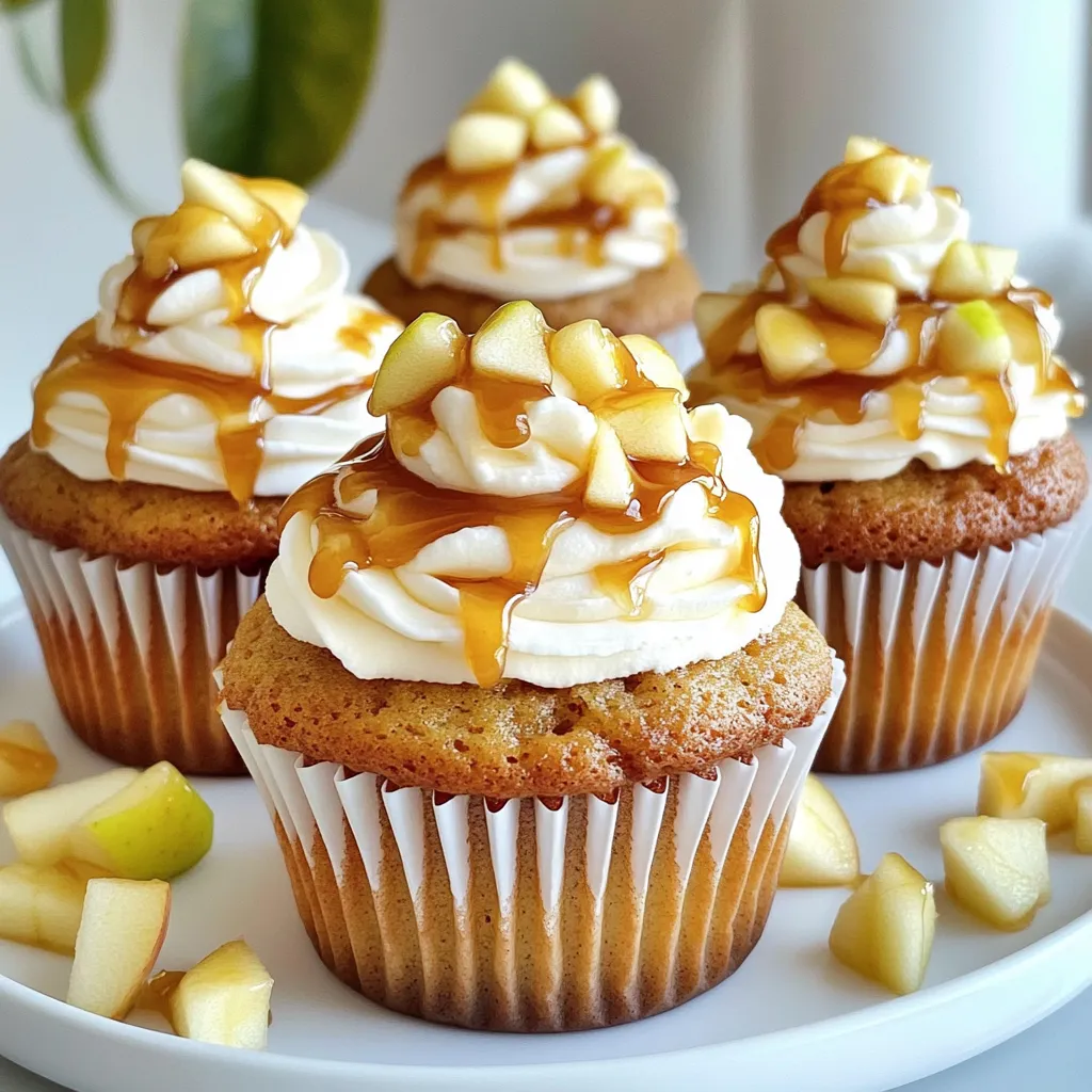 To make caramel apple cupcakes, gather these items: - 1 cup all-purpose flour - 1 teaspoon baking powder - 1/2 teaspoon baking soda - 1/4 teaspoon salt - 1/2 teaspoon cinnamon - 1/2 cup unsalted butter, room temperature - 3/4 cup sugar - 2 large eggs - 1 teaspoon vanilla extract - 1/2 cup milk - 1 medium apple, peeled and diced (preferably Granny Smith) - 1/2 cup caramel sauce (plus extra for drizzling) - Whipped cream (for topping) Each ingredient has a specific amount to create the best flavor. Use exact measurements to get the right taste and texture. A cup equals 8 ounces. A teaspoon equals 5 milliliters. Use a kitchen scale for accuracy if needed. If you need to swap ingredients, here are some ideas: - All-purpose flour: Use whole wheat flour or a gluten-free blend. - Unsalted butter: Try coconut oil or margarine. - Sugar: You can use brown sugar for a richer taste. - Eggs: Replace with one tablespoon of flaxseed meal mixed with three tablespoons of water per egg. - Milk: Use almond milk or oat milk for a dairy-free option. - Apples: Any firm apple works, but Granny Smith gives the best tartness. - Caramel sauce: Make a quick sauce from sugar and cream or use store-bought. First, gather all your ingredients. You need flour, sugar, butter, eggs, and more. Preheat your oven to 350°F (175°C). Line a muffin tin with cupcake liners. This helps in easy cupcake removal later. In a medium bowl, mix the flour, baking powder, baking soda, salt, and cinnamon. Whisk them well and set this bowl aside. In a large mixing bowl, beat the butter and sugar with an electric mixer. Mix until it’s light and fluffy. Next, add the eggs one at a time. Make sure to beat well after each egg. Then, mix in the vanilla extract. Now, gradually add the dry ingredients to the wet mix. Alternate with the milk. Start and end with the flour mix. Gently fold in the diced apple and caramel sauce. This step adds great flavor. Now, scoop the batter into the cupcake liners. Fill them about two-thirds full. Place the muffin tin in the preheated oven. Bake for 18 to 20 minutes. To check if they are done, use a toothpick. Insert it in the center. If it comes out clean, your cupcakes are ready. After baking, let the cupcakes cool in the tin for 5 minutes. Then, move them to a wire rack. Let them cool completely. Once cool, it's time to add toppings. Top each cupcake with a dollop of whipped cream. Drizzle extra caramel sauce on top for that sweet finish. Enjoy your delicious caramel apple cupcakes! To make soft and moist cupcakes, use room temperature butter. It mixes well with sugar. Whip the butter and sugar until fluffy. This step adds air, helping your cupcakes rise. Also, don’t overmix the batter. Mix just until ingredients blend together. Adding diced apples gives extra moisture and flavor. Store your cupcakes in an airtight container. This keeps them soft for days. If you add whipped cream, cover them gently. For best taste, eat them within three days. You can also refrigerate them. Just allow them to come back to room temperature before serving. Using the right tools makes baking easier. Here’s what I recommend: - A good quality muffin tin - Cupcake liners to prevent sticking - An electric mixer for fluffy batter - A set of measuring cups and spoons for accuracy - A toothpick to check if they’re done These tools help you bake perfect caramel apple cupcakes every time! {{image_2}} You can use many types of apples in this recipe. Granny Smith apples work well. They add a nice tartness. Other great choices include Honeycrisp and Fuji. Honeycrisp brings sweetness and crunch. Fuji apples are very sweet and juicy. You can mix different apples for more flavor. If you want gluten-free cupcakes, swap the all-purpose flour. You can use a gluten-free blend. Look for blends that include rice flour or almond flour. Make sure the baking powder is gluten-free too. This way, everyone can enjoy them. Nuts add a nice crunch to your cupcakes. Chopped walnuts or pecans work great. You can mix them in the batter before baking. Another great option is to add spices. Try nutmeg or ginger for a unique twist. You can also mix in chocolate chips for a sweet surprise. Keep your caramel apple cupcakes in an airtight container. This helps them stay fresh longer. Place a piece of wax paper between the cupcakes to avoid sticking. Store them at room temperature for up to three days. If your kitchen is warm, you might want to keep them in the fridge. Freezing cupcakes is easy and smart. First, let them cool completely. Then, wrap each cupcake tightly in plastic wrap. Place the wrapped cupcakes in a freezer-safe bag or container. They can last in the freezer for up to three months. When you're ready to eat them, thaw them at room temperature. These cupcakes taste best within a few days. After that, they can dry out. If you see any signs of mold or smell anything off, it's best to throw them away. Always check your cupcakes before eating them. Enjoy your treats while they're fresh for the best flavor! Yes, you can make these cupcakes ahead of time. Bake them and let them cool. Store them in an airtight container. They stay fresh for up to three days. If your cupcakes turn out dry, you can fix them. Brush them with milk or a simple syrup. This adds moisture back into them. You can also top them with whipped cream or more caramel sauce. Many bakeries and cafes sell caramel apple cupcakes. Check your local shops or grocery stores. You can also order them online from specialty bakeries. Absolutely! Store-bought caramel sauce works great for this recipe. It saves time and still tastes delicious. Just drizzle it over your cupcakes for extra flavor. We explored how to create delicious caramel apple cupcakes. We covered ingredients, measurements, and substitutes to ensure you have everything you need. I shared clear steps for baking and cooling, plus tips for keeping your cupcakes moist and fresh. You learned about variations and storage methods. Finally, we answered common questions to help you along the way. Now, you can bake with confidence and enjoy these treats whenever you wish! Happy baking!