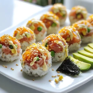 - 1 cup sushi rice - ½ pound sushi-grade tuna, diced - 2 tablespoons mayonnaise - 1 tablespoon Sriracha sauce - 1 tablespoon soy sauce - 1 teaspoon sesame oil - 1 green onion, finely chopped - 1 sheet nori, cut into small squares - Sesame seeds for garnish - Avocado slices for serving (optional) - Medium saucepan - Mixing bowls - Measuring cups and spoons - Rolling surface Gather these ingredients and tools for your spicy tuna sushi balls. Each item plays a key role in making this dish simple and tasty. Sushi rice is the base. It gives a nice texture. Sushi-grade tuna is a must. It ensures safety and flavor. Mayonnaise adds creaminess. Sriracha gives the kick. Soy sauce brings saltiness. Sesame oil adds depth. Green onion gives a fresh bite. Nori adds a fun wrap. Sesame seeds are great for garnish, and avocado slices add a cool touch. With these ingredients ready, you will be set to make a delicious meal. - Rinse the sushi rice under cold water until it runs clear. This step is key. It removes extra starch and gives you great texture. - In a medium saucepan, mix the rinsed rice with 1 ¼ cups of water. Bring it to a boil over medium-high heat. Once it boils, turn the heat down low. Cover it and simmer for 15 minutes. The water should be gone at this point. Remove it from heat and leave it covered for 10 more minutes. - While the rice rests, let’s make the spicy tuna mixture. In a bowl, add ½ pound of diced sushi-grade tuna. Then, stir in 2 tablespoons of mayonnaise, 1 tablespoon of Sriracha sauce, 1 tablespoon of soy sauce, and 1 teaspoon of sesame oil. - Don’t forget the green onion! Add 1 finely chopped green onion. Mix it all well. You can adjust the Sriracha for more or less heat based on your taste. - Once the rice is cool enough to touch, wet your hands. This stops the rice from sticking. Take about 2 tablespoons of rice and flatten it in your palm. - Place a small spoonful of the spicy tuna mixture in the center. Carefully fold the rice around the filling. Roll it into a ball shape, ensuring the filling is fully encased. - Keep repeating this until you form all the sushi balls. - For the final touch, sprinkle sesame seeds on each sushi ball. Place a small square of nori on the side for a nice presentation. - You can serve these sushi balls on a plate. Adding avocado slices on the side is a great option. Rinsing the sushi rice is key. It removes excess starch. This step helps the rice become fluffy and not sticky. After rinsing, cover the rice and let it rest. This helps the rice absorb steam and become tender. You can adjust the Sriracha to your taste. If you want more heat, add more Sriracha. If you prefer less spice, use less. You can also try other spicy ingredients like chili oil or wasabi. These will give your sushi balls a unique kick. Wetting your hands while shaping the sushi balls is helpful. It stops the rice from sticking to your hands. Use a non-stick surface when rolling the balls. This makes it easier to shape them without mess. {{image_2}} You can switch the tuna for different fish. Salmon or crab works great. Both add unique flavors and textures. If you want a vegetarian option, use creamy avocado or crunchy cucumber. These choices keep the sushi balls fresh and tasty. Mix sesame seeds into the sushi rice for extra crunch. This simple change adds a nutty flavor. You can also try using other sauces. Teriyaki sauce gives a sweet and savory kick. Feel free to experiment with flavors to find your favorite. Dipping sauces are a must for sushi balls. Try soy sauce or spicy mayo for a flavor boost. These sauces complement the sushi perfectly. For side dishes, serve with seaweed salad or pickled ginger. These sides add freshness and balance to your meal. To keep your leftover sushi balls fresh, place them in the fridge. Use an airtight container to protect them from drying out. They are best enjoyed within one to two days. If you plan to keep them longer, consider freezing. You can freeze sushi balls for longer storage. Wrap each ball in plastic wrap and place them in a freezer-safe bag. This will help avoid freezer burn. When ready to eat, thaw them in the fridge overnight. For best results, eat them within one month. To reheat sushi balls, avoid using a microwave. Instead, place them in a warm oven for a few minutes. This helps maintain their texture and flavor. You can also warm them gently on a skillet. Enjoy them fresh for the best taste! Yes, you can use regular tuna, but it’s not the best choice. Sushi-grade tuna is safe to eat raw. It comes from healthy fish and is handled with care. Regular tuna may not be safe for raw use. It might taste different too. If you choose regular tuna, cook it first to avoid any health risks. If you need a substitute for Sriracha, try these options: - Chili garlic sauce offers heat and flavor. - Hot sauce can work too, but adjust the amount. - You can blend red pepper flakes with mayo for a quick fix. These alternatives can add spice without changing the dish too much. These sushi balls can last about 1 to 2 days in the fridge. Store them in an airtight container. Keep them away from strong smells to maintain fresh taste. The rice may get a little hard, so eat them soon for the best flavor. Yes, you can make these sushi balls ahead of time! Prepare the sushi balls and store them in the fridge. Just wait to add garnishes until you serve. It helps keep them fresh and tasty. This makes meal prep easy and fun. In this article, we explored how to make delicious spicy tuna sushi balls. You learned about the key ingredients, important kitchen tools, and followed step-by-step instructions. We also covered tips for perfect sushi rice and various filling options. In conclusion, making sushi balls at home is fun and easy. Customize them to your taste and enjoy. Don’t forget to share your creations and try different variations!