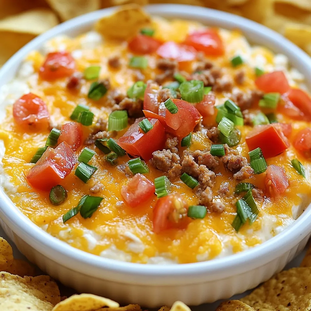 To make the best Ingredient Crack Dip, you need just a few key items. Here’s what you will gather: - 1 cup cream cheese, softened - 1 cup sour cream - 1 cup shredded cheddar cheese - 1/2 cup diced tomatoes, drained - 1/2 cup green onions, chopped - 1/2 teaspoon garlic powder - 1/2 teaspoon onion powder - 1/4 teaspoon cayenne pepper (optional) - Salt and pepper to taste - 1/2 cup cooked and crumbled sausage (optional) - Tortilla chips or veggie sticks for serving Each ingredient brings a unique flavor. Cream cheese and sour cream create a rich base. The cheddar cheese adds a sharp taste. Diced tomatoes give freshness, while green onions add a nice crunch. Garlic and onion powders enhance the dip's savory notes. If you like heat, add cayenne pepper for a little kick. The sausage, while optional, adds depth and heartiness. I love serving this dip with crunchy tortilla chips or crisp veggie sticks. They make perfect dippers. Gather these ingredients, and you will be ready to create something truly delightful. {{ingredient_image_1}} Combining creamy ingredients First, grab a medium bowl. Add 1 cup of softened cream cheese and 1 cup of sour cream. Mix them well until you have a smooth and creamy base. This step sets the foundation for your dip. Mixing in spices and vegetables Next, stir in 1 cup of shredded cheddar cheese. Then, fold in 1/2 cup of diced tomatoes and 1/2 cup of chopped green onions. These ingredients give your dip its flavor and texture. Don’t forget to add 1/2 teaspoon of garlic powder and 1/2 teaspoon of onion powder. If you like heat, sprinkle in 1/4 teaspoon of cayenne pepper. Salt and pepper it to taste. Adding optional sausage and seasoning If you want extra flavor, you can add 1/2 cup of cooked and crumbled sausage. Gently fold it into your mixture. This step is all about making the dip richer and more tasty. Transferring to serving dish Now it’s time to move your dip. Transfer it to a serving dish. Spread it out evenly so everyone can enjoy it. Importance of chilling the dip Cover the dish with plastic wrap and let it chill in the fridge for at least 30 minutes. Chilling helps all the flavors blend together. This step makes your dip even more delicious when it’s time to serve. Enjoy with tortilla chips or veggie sticks! You can easily swap cheeses in this dip. Try using cream cheese for a rich flavor. You can also use mozzarella for a milder taste. For a sharper twist, go for pepper jack. To make your dip creamier, add a bit more sour cream. You can also use Greek yogurt for a healthier option. Mixing in a touch of milk helps too. It makes the dip smooth and easy to scoop. For the best pairing, serve your dip with tortilla chips. They add a nice crunch. Veggie sticks like carrots and celery work great too. They bring a fresh taste to the dip. Get creative with serving options. Use a bread bowl for a fun twist. You can also serve it in mini cups for easy grabbing. Garnish with extra green onions or diced tomatoes for a pop of color. Pro Tips Use Room Temperature Ingredients: Allow your cream cheese and sour cream to come to room temperature for easier mixing and a smoother dip. Boost the Flavor: Add a splash of Worcestershire sauce or hot sauce for an extra kick and depth of flavor. Customize Your Toppings: Feel free to top your dip with additional green onions, diced peppers, or even a sprinkle of bacon bits for added texture and taste. Chill for Best Results: Let the dip chill in the refrigerator for a few hours if possible, as this will enhance the flavors even more. {{image_2}} To make a spicy crack dip, add jalapeños. Fresh jalapeños bring a bright heat. You can chop them finely and mix them in. This adds a nice kick to the dip. If you want more heat, use pickled jalapeños. They give a tangy flavor too. Just remember to adjust the cayenne if you add more jalapeños. This dip will surely please heat lovers. For a vegetarian option, skip the sausage. You can replace it with more veggies. Chopped bell peppers and spinach work well. You could also add olives for extra flavor. These veggies make the dip colorful and tasty. Plus, they add crunch. This version is great for gatherings where you want to please everyone. Cheese lovers will enjoy a version with mixed cheeses. Instead of just cheddar, try adding mozzarella or cream cheese. You could even use pepper jack for a bit of spice. Mixing different cheeses creates a rich, creamy dip. It adds depth to the flavor. Just remember to keep the balance so one cheese doesn't overpower the others. This version is sure to impress! To keep your crack dip fresh, store it in an airtight container. Make sure to cover the dip tightly with plastic wrap before sealing the lid. This helps keep out air and moisture. Place the container in the fridge. Your dip will stay good for about three to four days. If you notice any change in smell or texture, it’s best to toss it. Yes, you can freeze crack dip. However, freezing may change the texture a bit. To freeze, place the dip in a freezer-safe container. Leave some space at the top for expansion. Seal it tightly and label it with the date. It can last in the freezer for up to three months. When ready to eat, let it thaw in the fridge overnight. Stir well before serving again. Homemade crack dip lasts about 3 to 5 days in the fridge. Make sure you store it in an airtight container. This keeps the dip fresh and tasty. If it smells off or changes color, it is best to toss it. Yes, you can make crack dip ahead of time. Prepare it up to a day before your gathering. This allows the flavors to blend and get even better. Just remember to chill it for at least 30 minutes before serving. I love serving crack dip with tortilla chips or veggie sticks. They add a nice crunch. You can also try pita chips or breadsticks. For a twist, serve it with crackers or sliced baguette. These options make the dip even more fun to eat! This blog covered how to make a delicious Ingredient Crack Dip. You learned about essential ingredients, easy steps to prepare, and tips to perfect it. Variations like spicy or vegetarian options can suit any taste. You now know how to store leftovers and frequently asked questions. Enjoying this dip with friends and family can make any gathering special. Try different flavors and serving ideas to make it your own. I hope you have fun making and sharing this tasty treat!