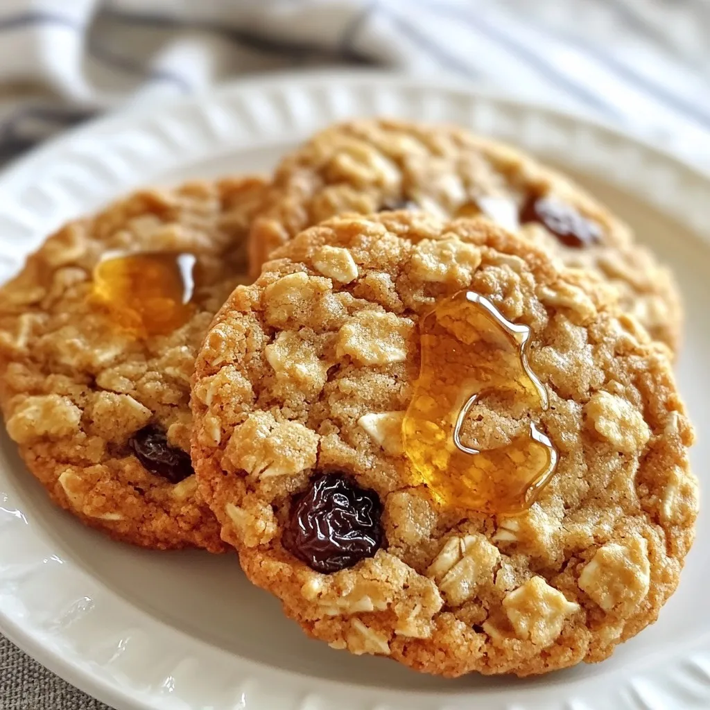 To make these tasty honey oatmeal cookies, you need key ingredients. Each one plays a part in flavor and texture. Here’s what you’ll need: - 1 cup rolled oats - 1 cup all-purpose flour - 1/2 teaspoon baking powder - 1/2 teaspoon baking soda - 1/4 teaspoon salt - 1/2 cup unsalted butter, softened - 1/2 cup packed brown sugar - 1/4 cup honey - 1 large egg - 1 teaspoon vanilla extract These ingredients blend well to create a sweet and chewy cookie. The oats give it a nice bite, while the honey adds a natural sweetness. You can make your cookies even better with some fun add-ins. Here are a few ideas: - 1/2 cup raisins - 1/2 cup chocolate chips - 1/4 teaspoon cinnamon Raisins give a fruity flavor. Chocolate chips add richness. Cinnamon brings warmth and spice. You can mix and match or leave them out if you want. If you’re missing an ingredient, don’t worry! You can swap some with what you have. Here are some easy swaps: - Use whole wheat flour instead of all-purpose flour for a nutty flavor. - Maple syrup can replace honey for a different sweetness. - Coconut oil can stand in for butter if you want dairy-free cookies. These substitutions keep the taste good and the texture nice. Don’t be afraid to try new things in your cookies! {{ingredient_image_1}} Start by preheating your oven to 350°F (175°C). This step is key for even baking. While the oven warms up, line a baking sheet with parchment paper. This keeps your cookies from sticking. It also makes cleanup easy. In a medium bowl, whisk together the rolled oats, all-purpose flour, baking powder, baking soda, salt, and optional cinnamon. Mixing dry ingredients first helps to evenly distribute the leavening agents. This ensures your cookies will rise just right. In a large bowl, cream together the softened butter and brown sugar. Use a mixer or a wooden spoon. Mix well until the mixture is light and fluffy, about 3-4 minutes. This adds air and makes the cookies soft. Add the honey, egg, and vanilla extract to the butter and sugar mixture. Mix until everything blends smoothly. Gradually add the dry oat mixture to the wet ingredients. Stir until just combined. Avoid over-mixing to keep cookies tender. Using a tablespoon or cookie scoop, drop rounded balls of dough onto the prepared baking sheet. Space them about 2 inches apart. This gives them room to spread. Bake for 10-12 minutes. Look for golden edges and soft centers. Once baked, remove the cookies from the oven. Let them cool on the baking sheet for 5 minutes. Then transfer them to a wire rack to cool completely. For serving, place the cookies on a decorative plate. Drizzle with honey or serve with a glass of milk for a classic treat. To make your cookies chewy, use brown sugar. It adds moisture and a nice texture. Mix your butter and sugar until light and fluffy. Don’t overbake! Take them out when the edges are golden but the centers are still soft. Let them cool on the baking sheet for a few minutes. This helps keep them chewy. Store your cookies in an airtight container. They stay fresh longer this way. You can also add a slice of bread to the container. The bread keeps the cookies soft. If you want to keep them for longer, freeze them. Just wrap them well and place them in a freezer bag. Cinnamon adds warmth to your honey oatmeal cookies. Just add a bit to the dry mix. You can also try nutmeg or ginger for a twist. If you want more flavor, consider adding vanilla extract. It pairs well with honey and oats, making your cookies even tastier. Pro Tips Use Fresh Ingredients: For the best flavor, always use fresh eggs and high-quality honey. This will enhance the overall taste of your cookies. Chill the Dough: If you prefer thicker cookies, chill the dough for about 30 minutes before baking. This helps prevent spreading and results in a chewier texture. Experiment with Mix-Ins: Don't hesitate to try different mix-ins like nuts or coconut flakes. This adds variety and creates a unique twist on the classic recipe. Storage Tips: Keep your cookies in an airtight container at room temperature for up to one week. For longer storage, freeze them in a freezer-safe bag. {{image_2}} You can easily add nuts and seeds to your honey oatmeal cookies. Chopped walnuts, almonds, or pecans work well. They add crunch and flavor. You can also try seeds like sunflower or pumpkin seeds. These options boost nutrition and give your cookies a satisfying texture. Just fold in about 1/4 cup when mixing. If you want to make your cookies healthier, swap some ingredients. Use whole wheat flour instead of all-purpose flour. It adds fiber and nutrients. You can also replace brown sugar with coconut sugar for a lower glycemic index. For a dairy-free version, use coconut oil instead of butter. You still get that rich taste while making a healthier choice. For gluten-free cookies, choose gluten-free flour blends. They work well in this recipe. You can also use oat flour made from ground oats. Just make sure the oats are gluten-free too. Additionally, check the labels to ensure all your ingredients are gluten-free. This way, everyone can enjoy your honey oatmeal cookies without worry. To keep your honey oatmeal cookies fresh, store them in an airtight container. This helps prevent them from drying out. You can use a cookie jar, plastic bag, or airtight Tupperware. If you like, add a slice of bread in the container. The bread keeps the cookies soft. Store them at room temperature for easy access. If you want to save some for later, freezing is great. First, let the cookies cool completely. Then, place them in a single layer on a baking sheet. Freeze them for about an hour. Once frozen, transfer the cookies to a freezer bag. Remove as much air as you can. They can last up to three months in the freezer. When ready to eat, thaw them at room temperature. These cookies stay fresh for about a week at room temperature. If you store them in the fridge, they can last up to two weeks. The cool air helps preserve their taste and texture. Always check for any signs of spoilage before eating. If they start to smell off or change color, it’s best to throw them away. Enjoy your sweet treats while they’re still fresh! Yes, you can use quick oats. They will change the texture. Your cookies may turn out softer and a bit chewier. Quick oats absorb moisture faster. This can make your dough stickier. For best results, use rolled oats for a heartier bite. To make these cookies vegan, replace the egg with a flax egg. Mix one tablespoon of ground flaxseed with three tablespoons of water. Let it sit for five minutes to thicken. You can also substitute butter with coconut oil or vegan butter. Use maple syrup instead of honey for sweetness. You can use maple syrup or agave syrup. Both options will keep it sweet. If you want a thicker texture, use brown rice syrup. Remember that these substitutes might change the flavor slightly. Test and see which you prefer! To reduce sweetness, cut down on the brown sugar or honey. You can decrease the honey by a tablespoon. You might also add a pinch of salt. This will balance the sweetness and enhance the cookie flavor. Absolutely! You can add nuts, seeds, or dried fruit. Chopped walnuts or pecans add crunch. Coconut flakes also work well for a tropical flavor. Feel free to experiment with chocolate or even spices like nutmeg. Mixing in your favorites makes the recipe uniquely yours! In this post, we explored how to make honey oatmeal cookies. We covered the key ingredients, step-by-step baking instructions, and ways to enhance flavor. You learned tips for chewy cookies and how to store them for later. Remember, you can easily adjust recipes to fit your taste or needs. With these insights, you can bake delicious cookies to share or enjoy yourself. Now, gather your ingredients and start baking!