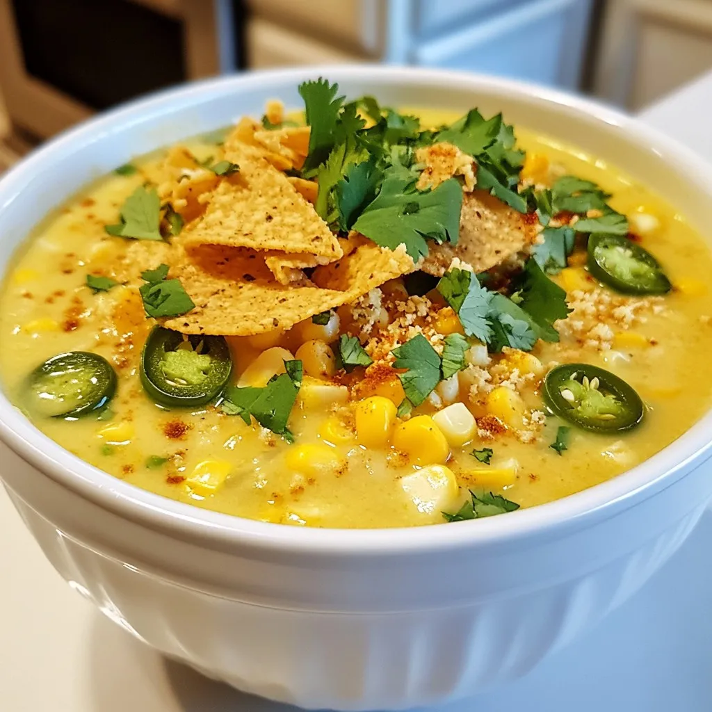- 4 fresh jalapeños, diced (remove seeds for less heat) - 1 medium onion, chopped - 3 cloves garlic, minced - 4 cups chicken or vegetable broth - 1 cup cream cheese, softened - 1 cup shredded sharp cheddar cheese - 1 cup frozen corn - 1 teaspoon smoked paprika - 1 teaspoon cumin - Salt and pepper to taste - 2 tablespoons olive oil - Fresh cilantro for garnish (optional) - Crumbled tortilla chips for topping Gathering the right ingredients makes a big difference in your soup. Fresh jalapeños bring the heat and flavor to your dish. You can remove the seeds for less spice. The onion and garlic add a nice base flavor that makes your soup shine. Choose either chicken or vegetable broth for your liquid. Cream cheese and cheddar give the soup its creamy texture. The corn adds a touch of sweetness, while smoked paprika and cumin add depth. Finally, you can add salt and pepper to taste. For toppings, crumbled tortilla chips add crunch, and cilantro adds freshness. {{ingredient_image_1}} 1. Sautéing the onion and garlic Heat 2 tablespoons of olive oil in a large pot over medium heat. Add the chopped onion. Cook until the onion is soft and clear, about 5 minutes. Next, stir in 3 minced garlic cloves. Cook for 1-2 minutes until garlic smells good. 2. Cooking the jalapeños Add 4 diced jalapeños to the pot. You can remove the seeds if you want less heat. Cook for 2-3 minutes until the jalapeños soften and release their flavor. 3. Adding broth and spices Pour in 4 cups of chicken or vegetable broth. Bring the mixture to a gentle simmer. Stir in 1 cup of frozen corn, 1 teaspoon of smoked paprika, and 1 teaspoon of cumin. Let it simmer for about 10 minutes. This step helps all the flavors mix well. 1. Melting cream cheese Lower the heat and add 1 cup of softened cream cheese. Stir it in until it melts completely. The soup will become creamy and rich at this point. 2. Mixing in cheddar cheese Next, mix in 1 cup of shredded sharp cheddar cheese. Stir until the cheese melts and blends smoothly into the soup. Taste and add salt and pepper as needed. 1. Blending for desired texture If you want a smooth soup, use an immersion blender to blend it until smooth. If you like some chunks, leave it as is. 2. Serving suggestions Serve the soup hot. Top with crumbled tortilla chips for crunch. You can also add fresh cilantro for a pop of color and flavor. Enjoy your delicious bowl of jalapeño popper soup! When you pick jalapeños, choose fresh ones. Fresh jalapeños have a vibrant green color. Look for firm peppers with smooth skin. Dried jalapeños can be used too, but they will change the taste. If you want less heat, remove the seeds before cooking. The seeds hold most of the heat. You can also remove the white inner membrane for even less spice. You can make your soup more exciting by adding spices. Consider using chili powder for a smoky taste. A dash of cayenne pepper can also add kick. Fresh herbs like cilantro or parsley add brightness and freshness too. Stir in some chopped herbs right before serving. This makes a big difference in flavor. When sautéing, heat your oil first. This helps the onion cook fast. Add the onion before garlic. Garlic can burn quickly, which makes it taste bitter. Cook onions until they are soft and clear. This takes about five minutes. Timing is key for flavor. Let your soup simmer for ten minutes to meld all the tastes together. This makes your soup rich and full of flavor. Pro Tips Adjust the Heat: If you prefer a milder soup, be sure to remove the seeds and membranes from the jalapeños before dicing. Cheese Choices: Experiment with different types of cheese; Monterey Jack or Pepper Jack can add a unique flavor twist! Texture Preference: For a creamier texture, blend the soup completely. For a chunkier version, blend just half of it. Garnish for Flavor: Fresh cilantro and crumbled tortilla chips not only add color but also enhance the flavor profile of the soup. {{image_2}} You can easily add proteins to your soup. Chicken or beans work well. If you want to include chicken, cook it in the pot after the onion and garlic. Shred the chicken before adding it. This adds great flavor and heartiness. For a vegetarian option, use black beans or chickpeas. They add protein and texture without meat. Just rinse and drain the beans before adding them to the soup. You can switch up the cream and cheese for different tastes. For a dairy-free option, use coconut cream or cashew cream. These keep the soup creamy without dairy. If you want a bolder flavor, try pepper jack cheese or gouda. They add a fun twist to the classic taste. Just make sure to melt them in slowly for a smooth blend. Adjust the spice level to suit your taste. For a spicier soup, add more diced jalapeños. If you want it milder, remove the seeds and use fewer peppers. You can also swap jalapeños for bell peppers. They provide sweetness without the heat. This way, you can customize the soup for everyone. To store leftover soup, let it cool first. Transfer it to a container. Use an airtight container for best results. You can keep it in the fridge for about 3 to 4 days. This soup tastes great even after a couple of days! You can reheat the soup on the stove or in the microwave. If using the stove, heat it over low heat. Stir often to keep it smooth. If using a microwave, heat in short bursts. Check and stir in between to make sure it warms evenly. This helps maintain the flavor and texture. If you want to keep the soup longer, freezing is a great option. Let it cool completely before freezing. Pour the soup into freezer-safe containers or bags. Make sure to leave some space at the top, as soup expands when frozen. For thawing, place it in the fridge overnight before serving. Reheat it on the stove or in the microwave as mentioned above. Enjoy your soup later without losing its yummy taste! You can serve many tasty sides with Jalapeño Popper Soup. Here are some ideas: - Recommended side dishes: A simple green salad pairs well. You can also enjoy this soup with Mexican rice or grilled veggies. - Ideal bread pairings: I love serving it with crusty bread or soft rolls. Cornbread adds a nice touch too. Yes, you can make this soup ahead of time. Here are my best practices for meal prep: - Make the soup a day before. It tastes even better the next day! - Store it in an airtight container in the fridge. It will keep for 3 to 4 days. - Reheat gently on the stove, adding a splash of broth if it thickens too much. You can easily change the heat level of the soup. Here are some tips for personalizing spice levels: - To make it milder, remove the seeds and membranes from the jalapeños. - Use fewer jalapeños if you prefer less heat. - Add a dollop of sour cream on top. It cools down the spice. If the soup turns out too spicy, you can fix it: - Add more cream cheese or cheese. This will help tone down the heat. - Stir in some sugar. A little sweetness can balance the spice. This blog post covers how to make delicious jalapeño popper soup. We explored essential ingredients, preparation steps, and ways to enhance flavor. I shared tips for choosing fresh jalapeños and adjusting heat levels. You can get creative with proteins and cheese. Storage info helps keep your soup fresh longer. Remember, you can make this soup ahead of time and pair it with your favorite sides. Try these ideas and enjoy a tasty bowl that fits your style!