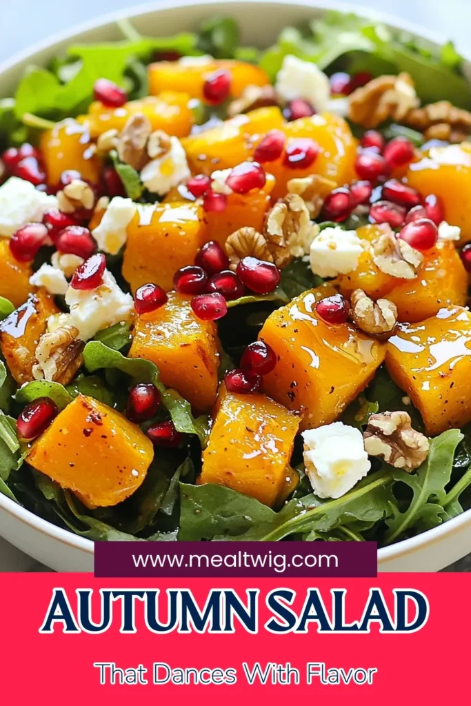 Discover the perfect fall dish with this Pomegranate Autumn Harvest Salad recipe! This colorful salad features roasted butternut squash, quinoa, and crunchy walnuts, all tossed together for a delicious and nutritious experience. With pomegranate seeds and creamy feta, it’s an irresistible autumn harvest salad that’s great for any occasion. Try this flavorful quinoa salad with pomegranate today and elevate your fall meal prep! Save for later! #PomegranateSaladRecipe #AutumnHarvestSalad #FallSaladWithFeta #QuinoaSaladWithPomegranate