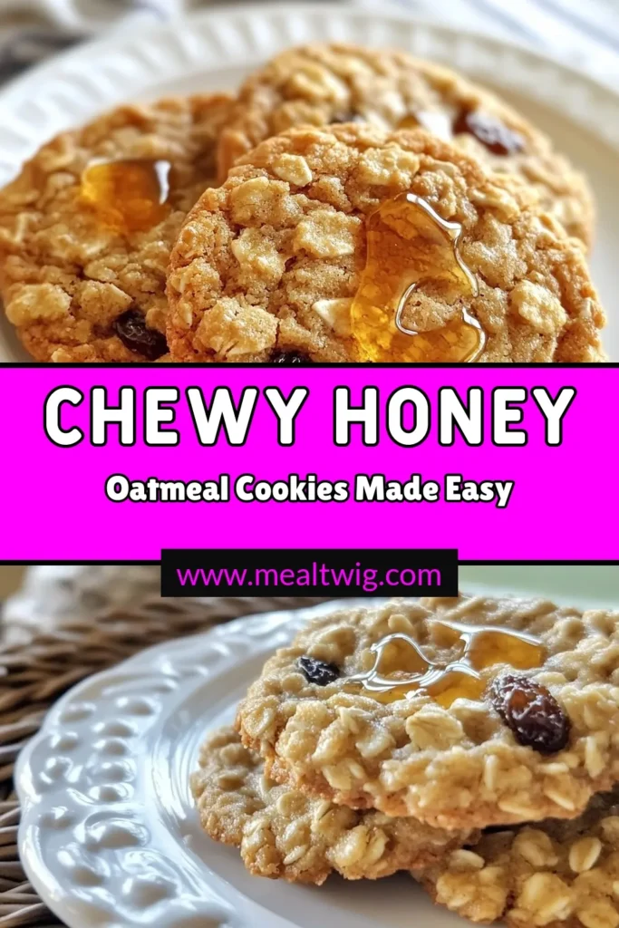 Discover the joy of baking with these delightful honey oatmeal cookies! This chewy oatmeal cookies recipe is not only easy but also a healthier choice among cookie recipes. With simple ingredients and optional oatmeal cookie variations like raisins or chocolate chips, you can create the perfect treat. Try this recipe today and enjoy warm, sweet cookies. Save this pin for a delicious baking adventure! #HoneyOatmealCookies #HealthyCookieRecipes #EasyCookieRecipes #CookieVariations
