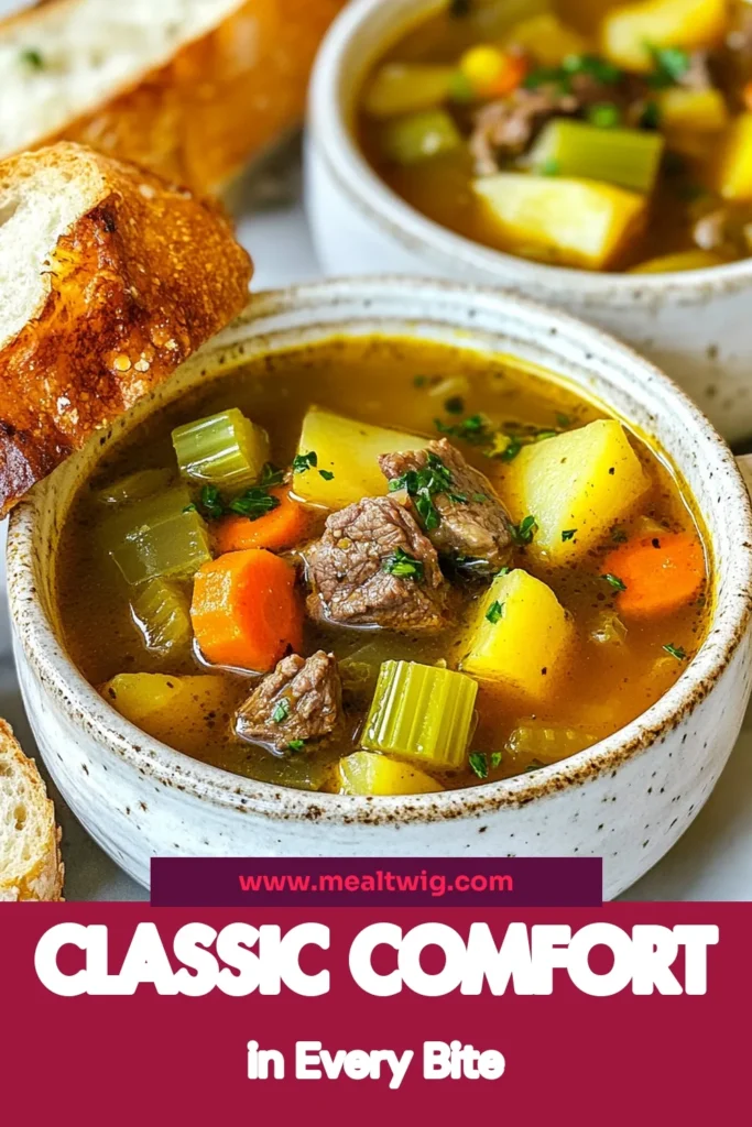 Warm up with this delicious Old Fashioned Vegetable Beef Soup, a comforting beef soup that's perfect for chilly days. This hearty beef stew combines tender beef and fresh vegetables in a homemade vegetable soup that your family will love. Follow this old fashioned soup recipe for a dish that’s rich in flavor and easy to make. Save this recipe for your next meal and enjoy cozy moments at home! #VegetableBeefSoup #HeartyBeefStew #HomemadeVegetableSoup #ComfortingBeefSoup